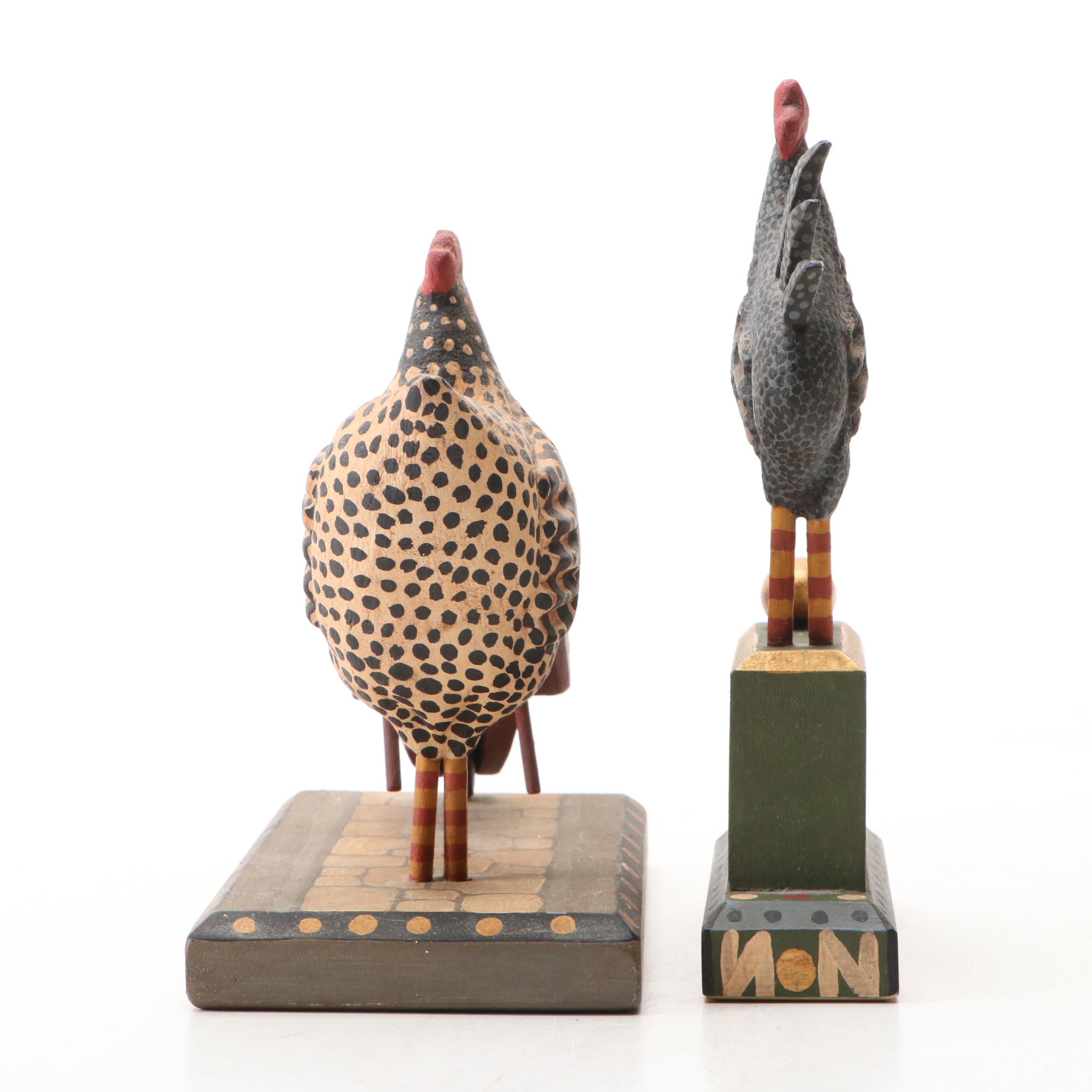 George Voyzey Pennsylvania Folk Art Hand-Painted Wood Chickens