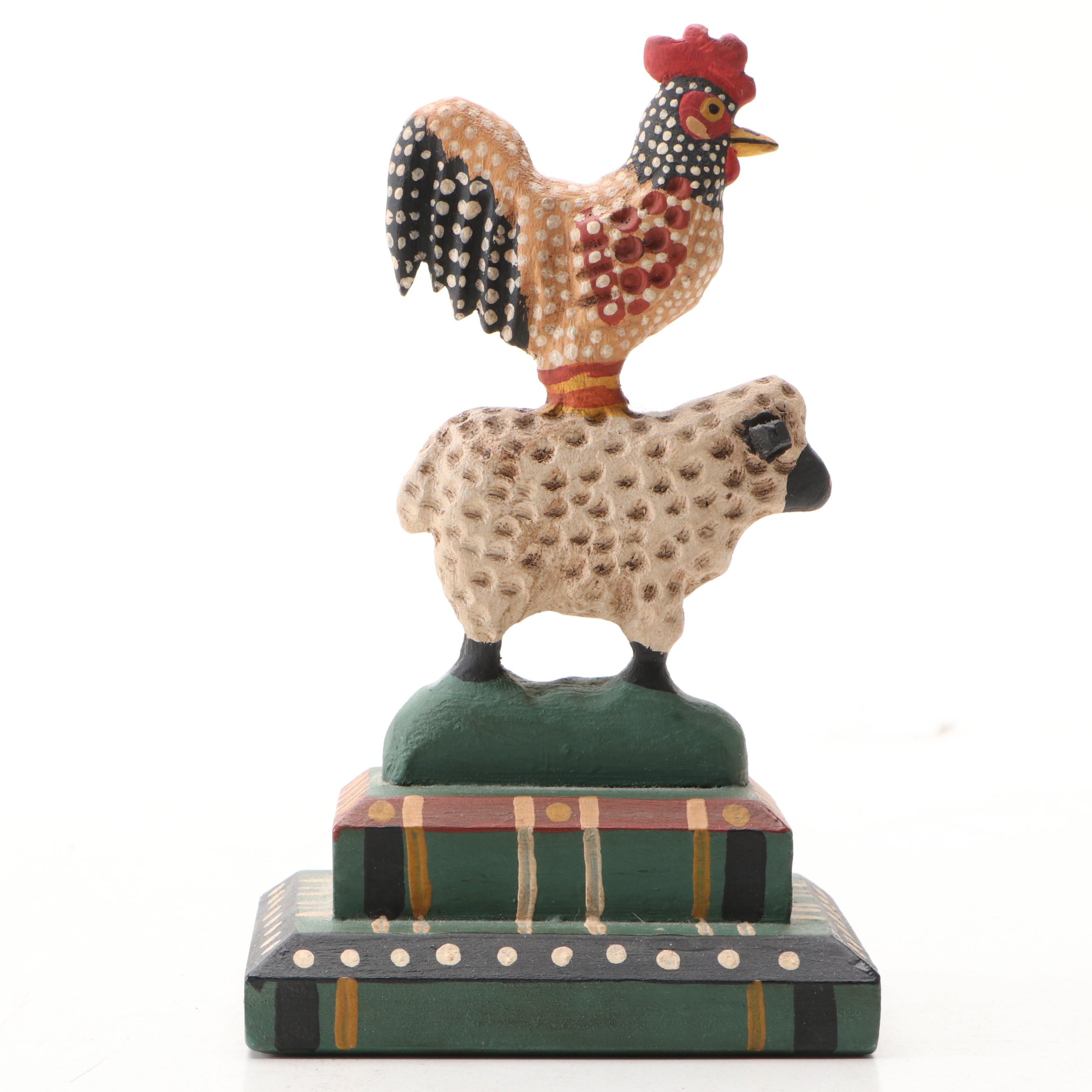 George Voyzey Pennsylvania Folk Art Hand-Painted Wood Chickens