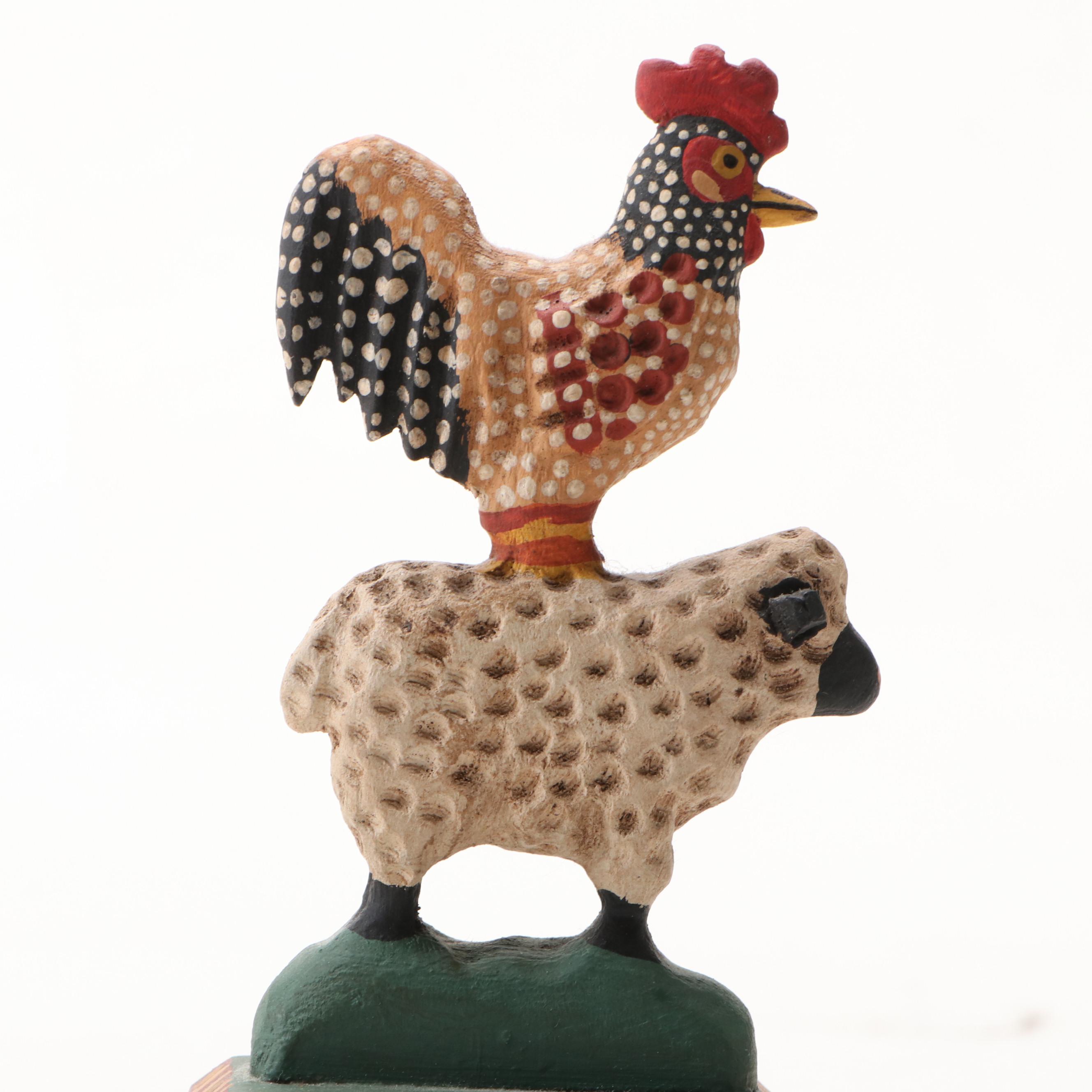 George Voyzey Pennsylvania Folk Art Hand-Painted Wood Chickens