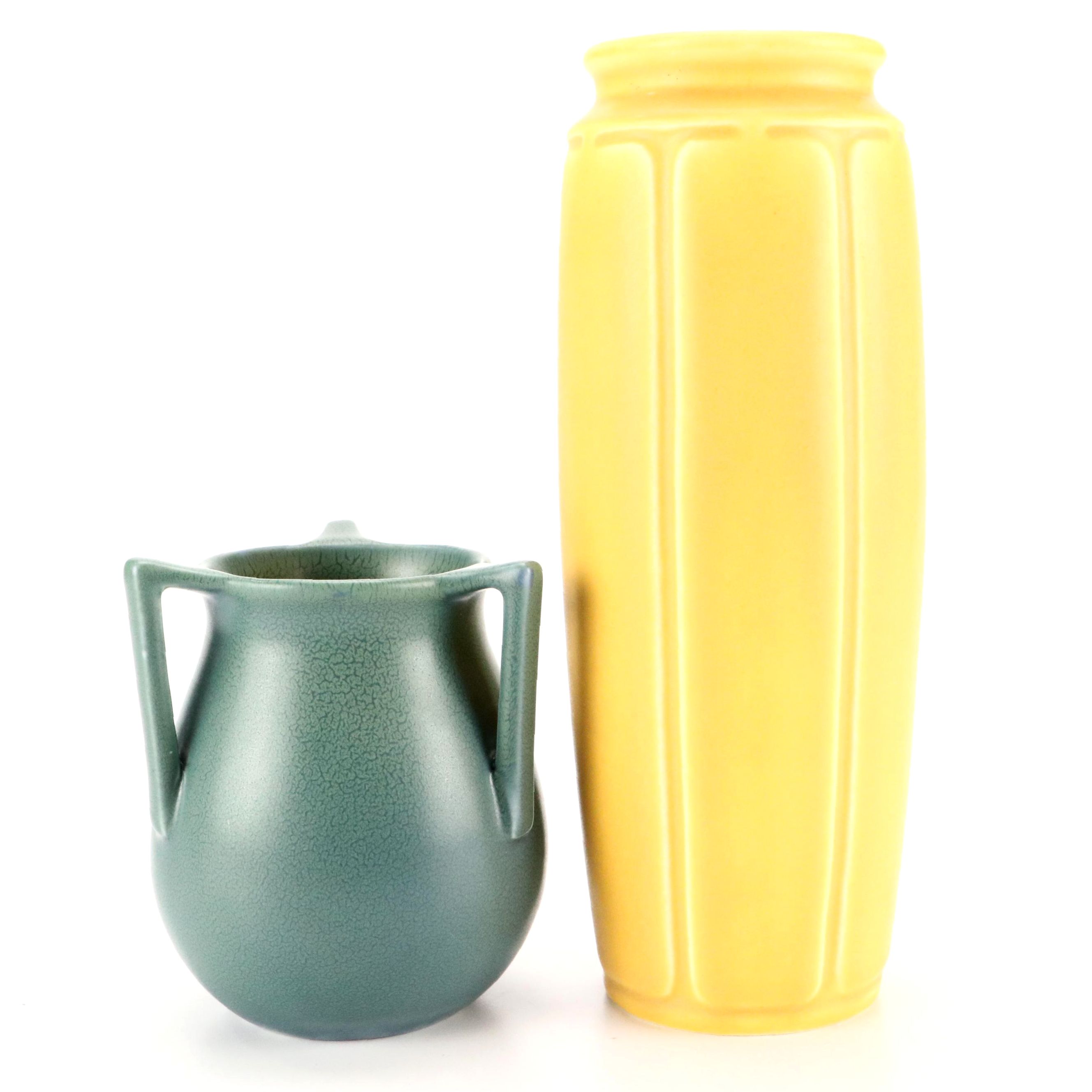 Rookwood Pottery Three-Handled and Yellow Glazed Vases, Early 20th Century