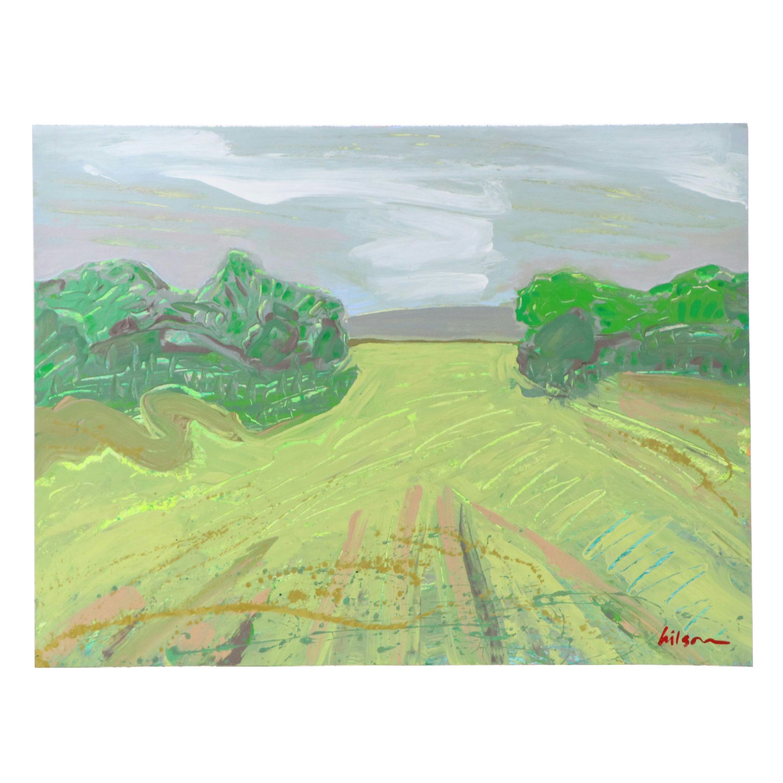 Harry Hilson Acrylic Painting of Abstracted Landscape, Late 20th Century