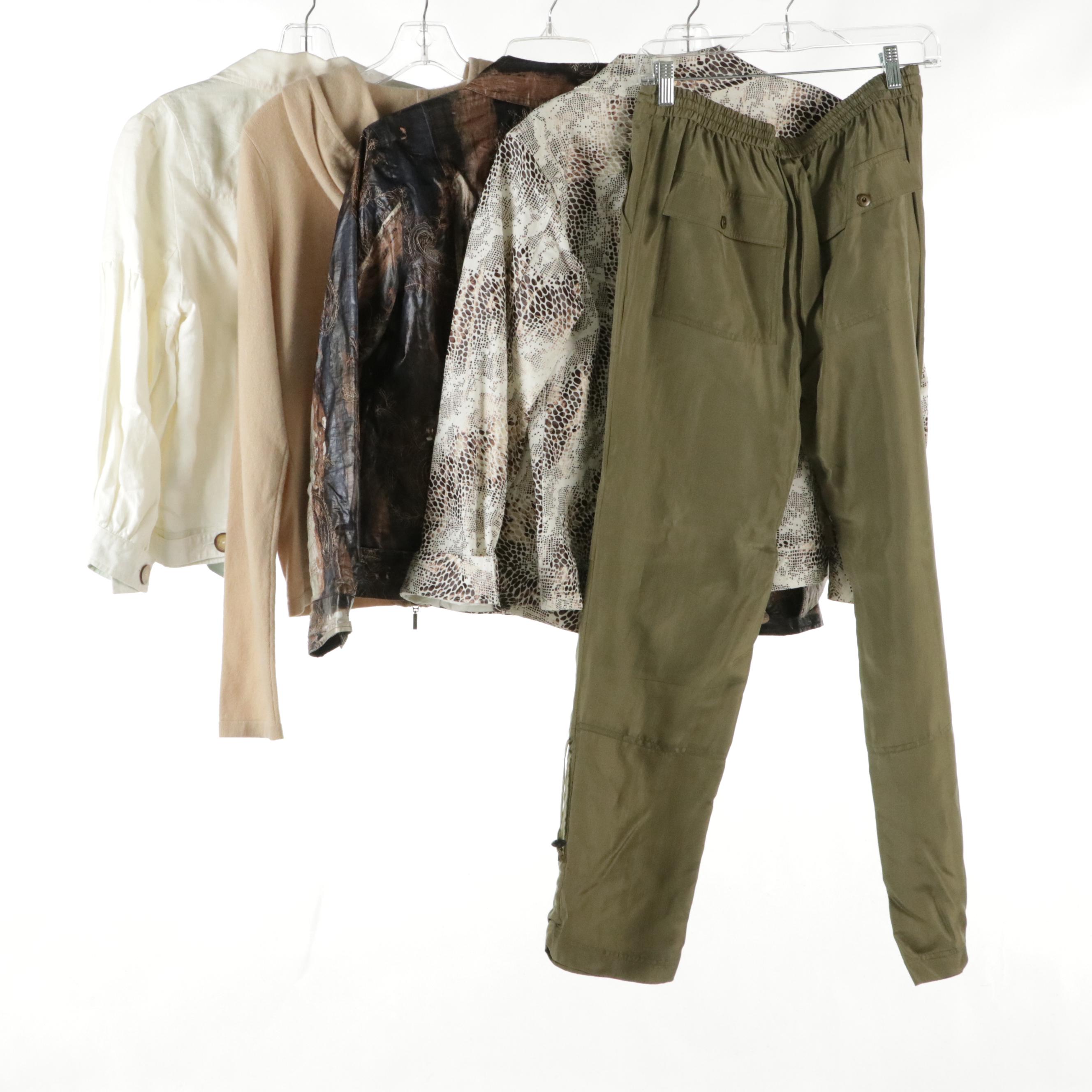 Mary Lucille Satin Pants, Magaschoni Cashmere Zip Sweater, Chico's Jackets, More