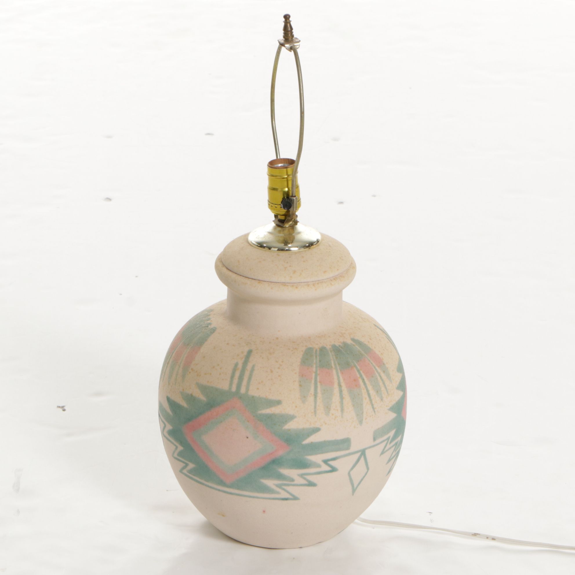 Southwestern Theme Hand-Painted Ceramic Table Lamp with Pleated Shade