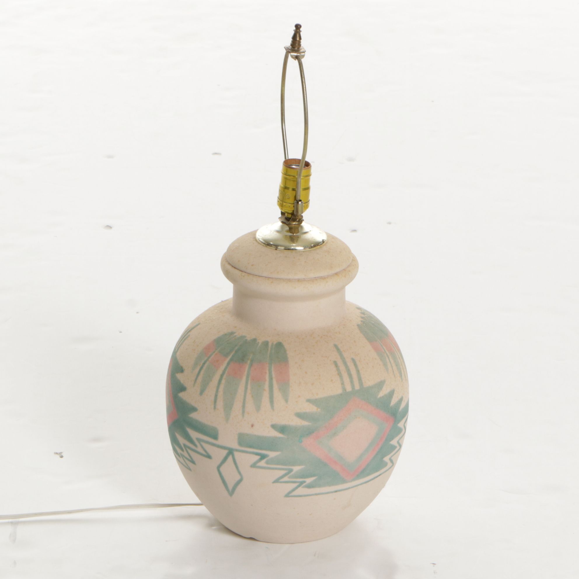 Southwestern Theme Hand-Painted Ceramic Table Lamp with Pleated Shade