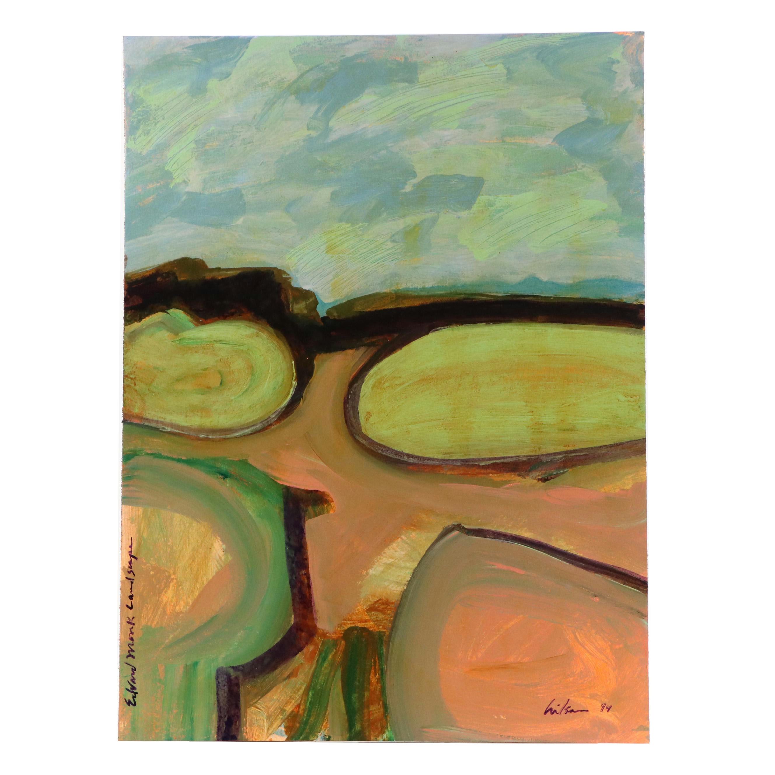 Harry Hilson Oil Painting "Edvard Monk Landscape," 1994