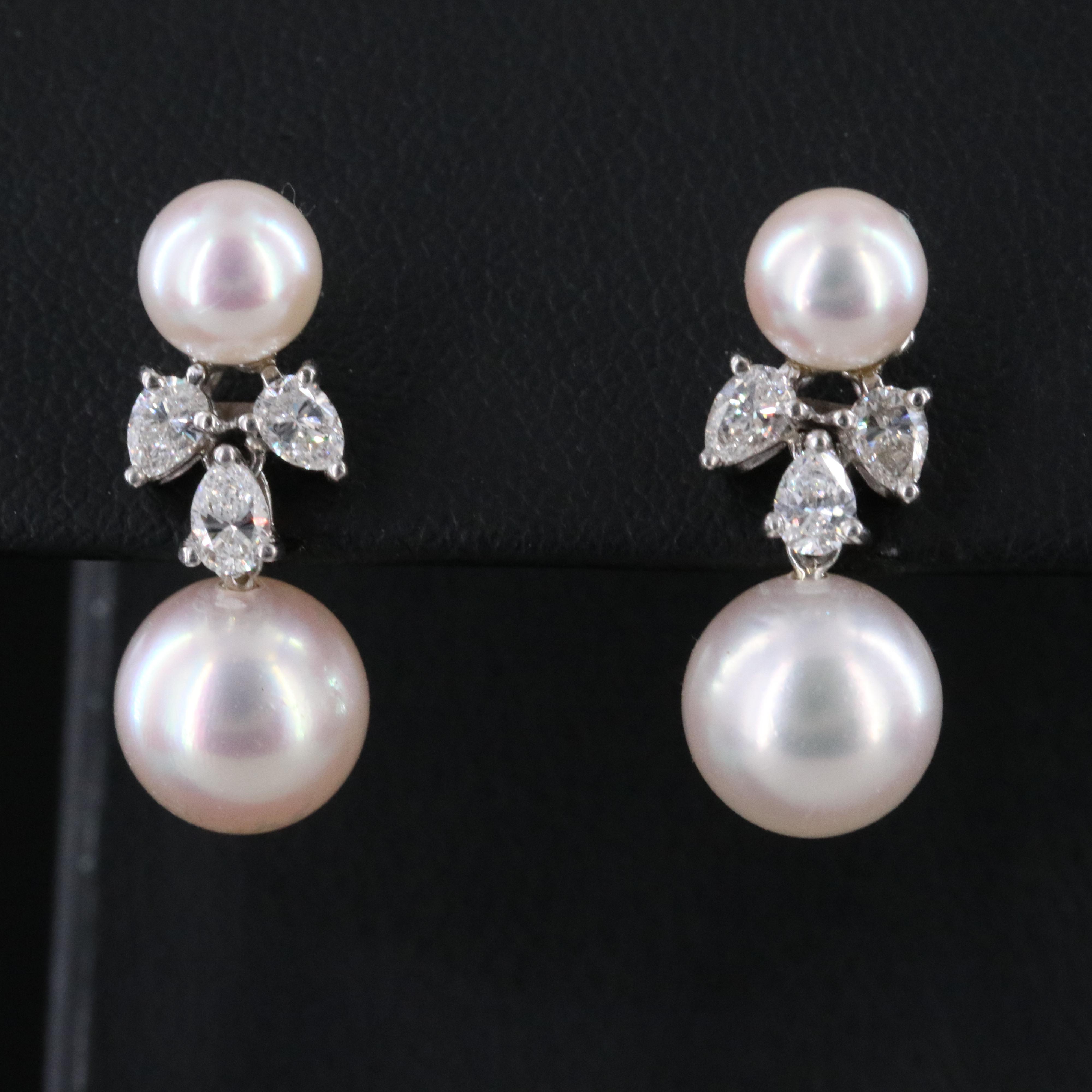 Vintage Tiffany & Co. Platinum Pearl and 0.56 CTW Diamond Drop Earrings
