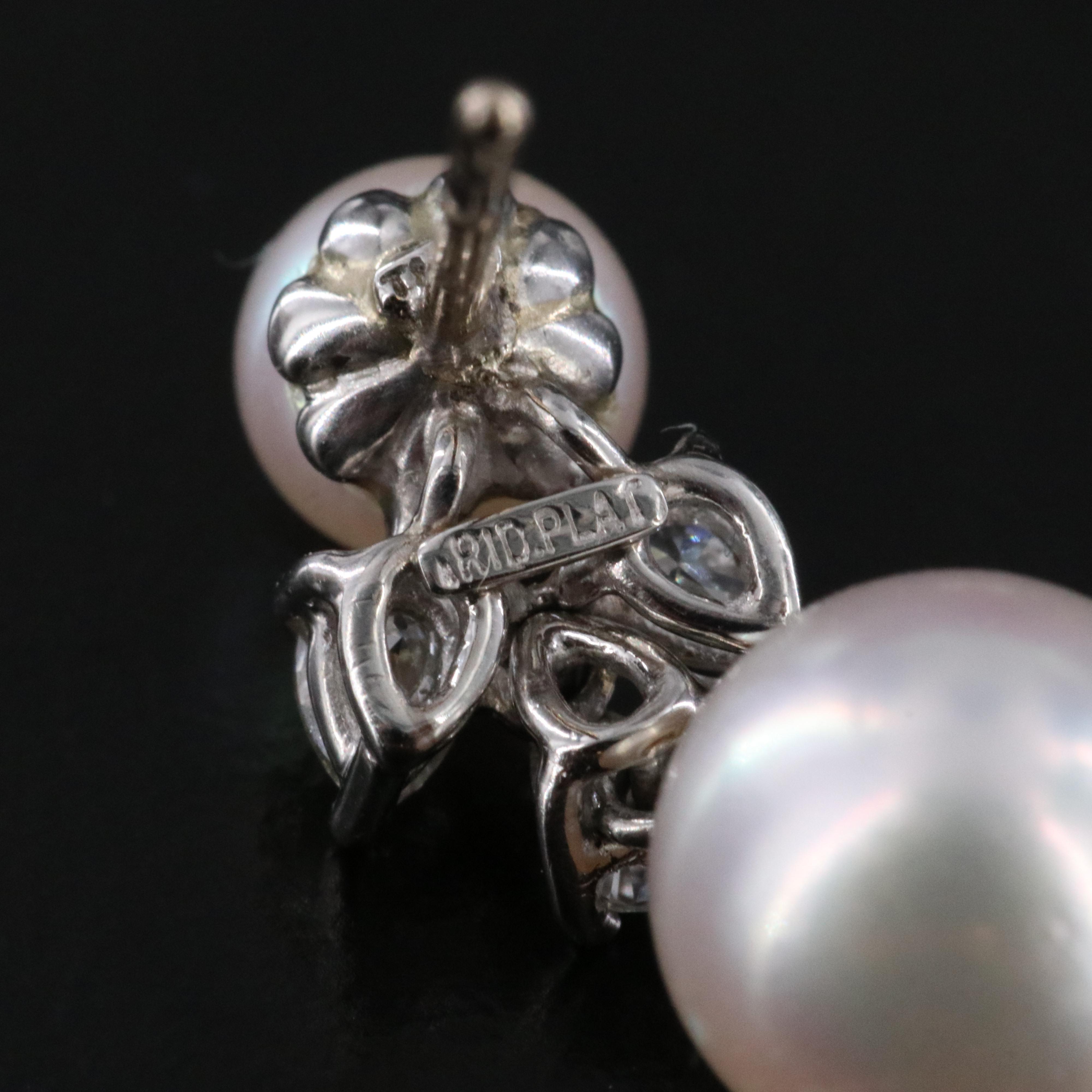 Vintage Tiffany & Co. Platinum Pearl and 0.56 CTW Diamond Drop Earrings