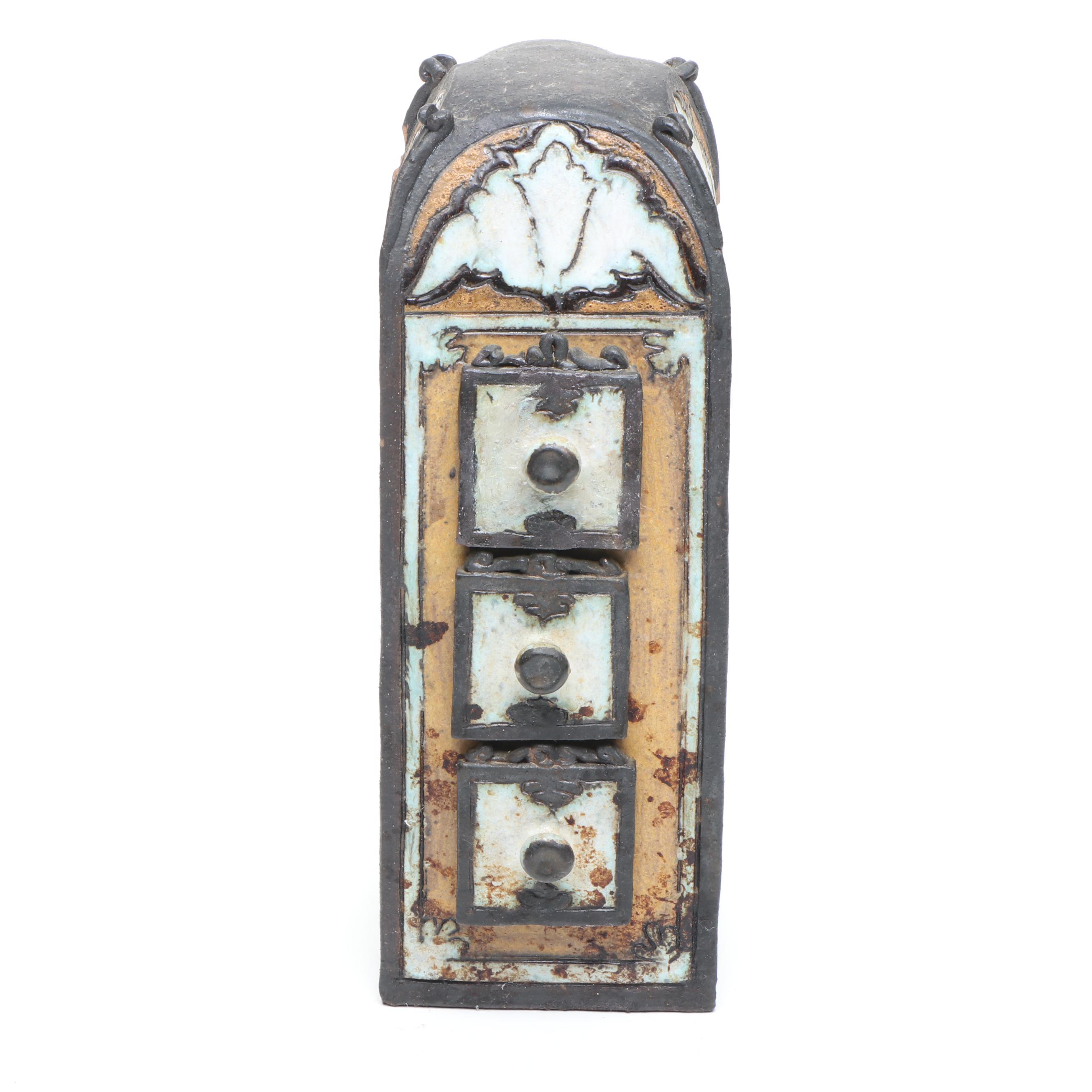 Artist Signed Three-Drawer Ceramic Cabinet