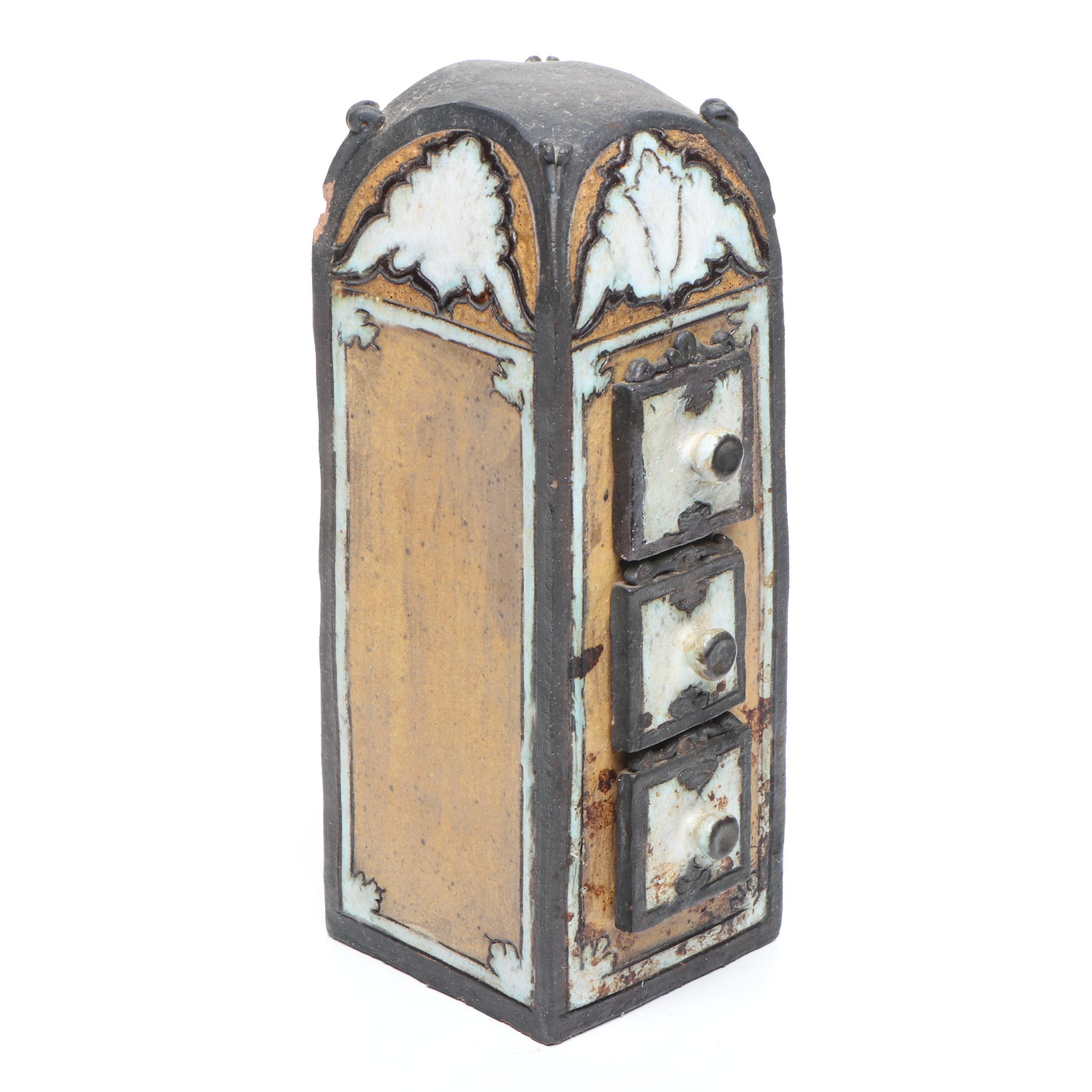 Artist Signed Three-Drawer Ceramic Cabinet