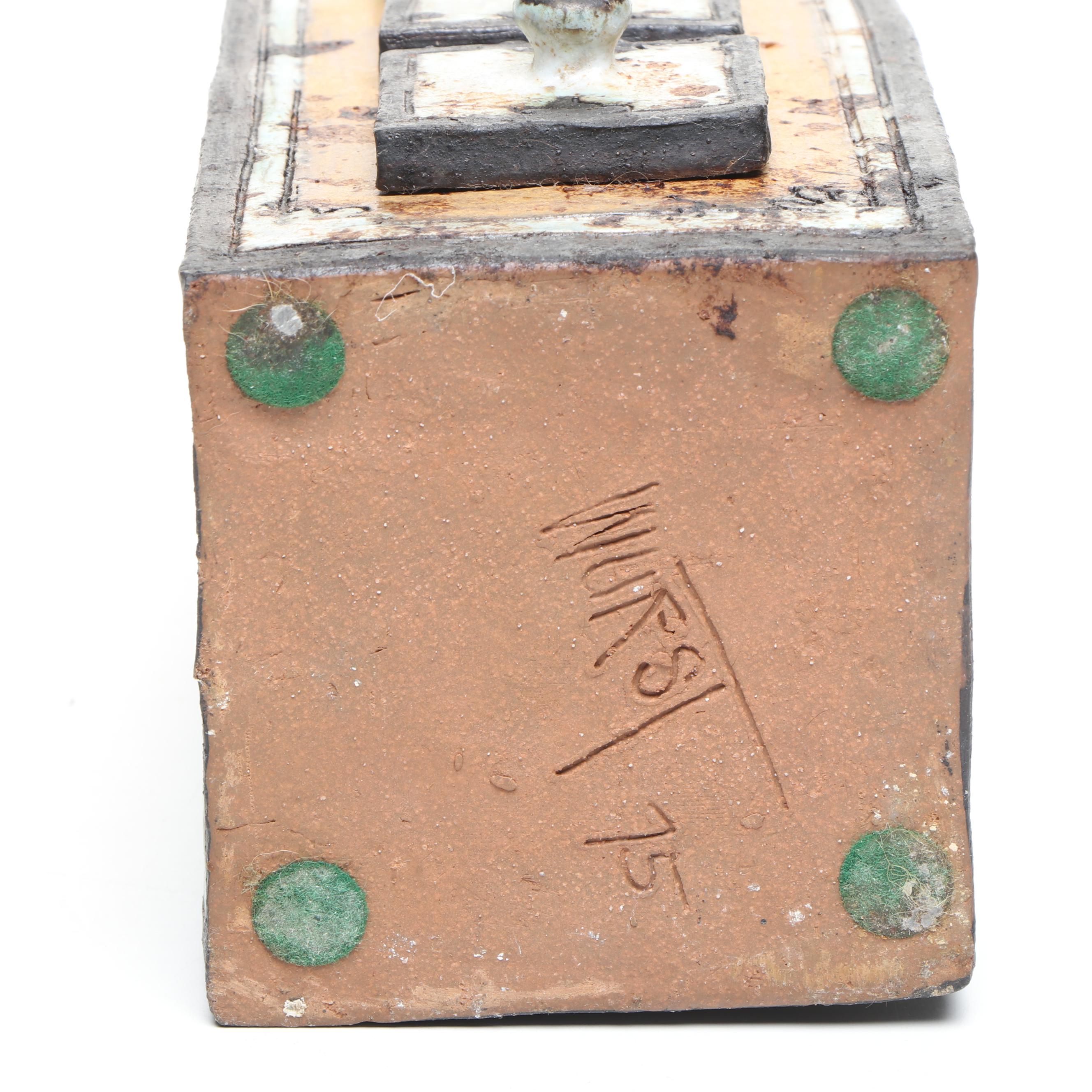 Artist Signed Three-Drawer Ceramic Cabinet