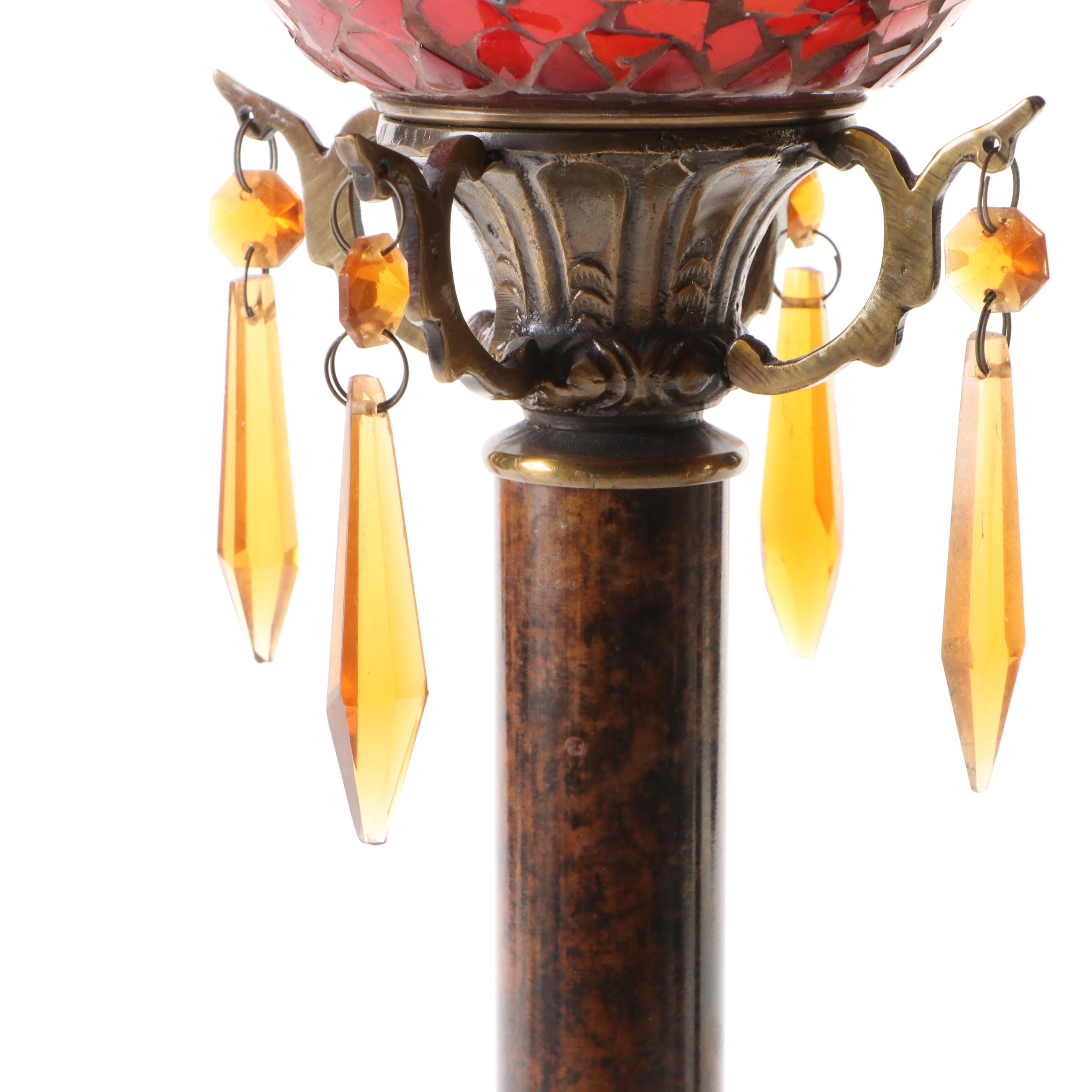 Hollywood Regency Style Glass Mosaic Canopy Pillar Candle Holders