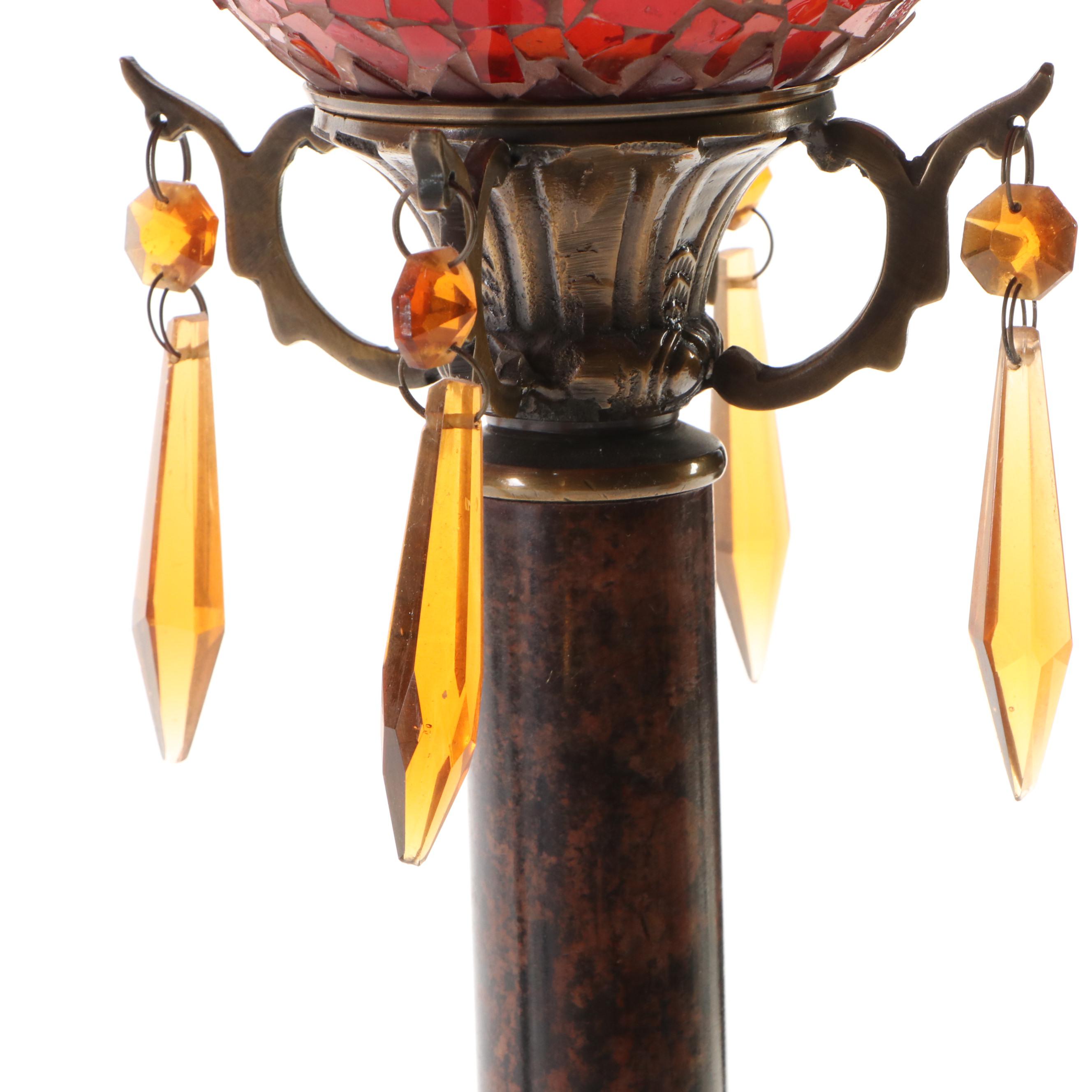 Hollywood Regency Style Glass Mosaic Canopy Pillar Candle Holders