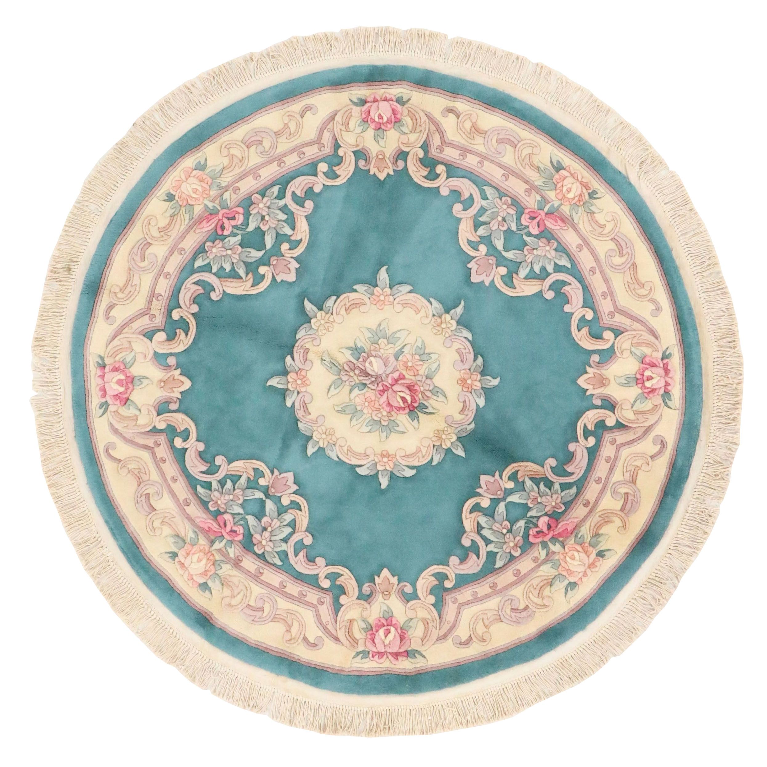 6'1 Round Hand-Knotted Sino-French Aubusson Area Rug