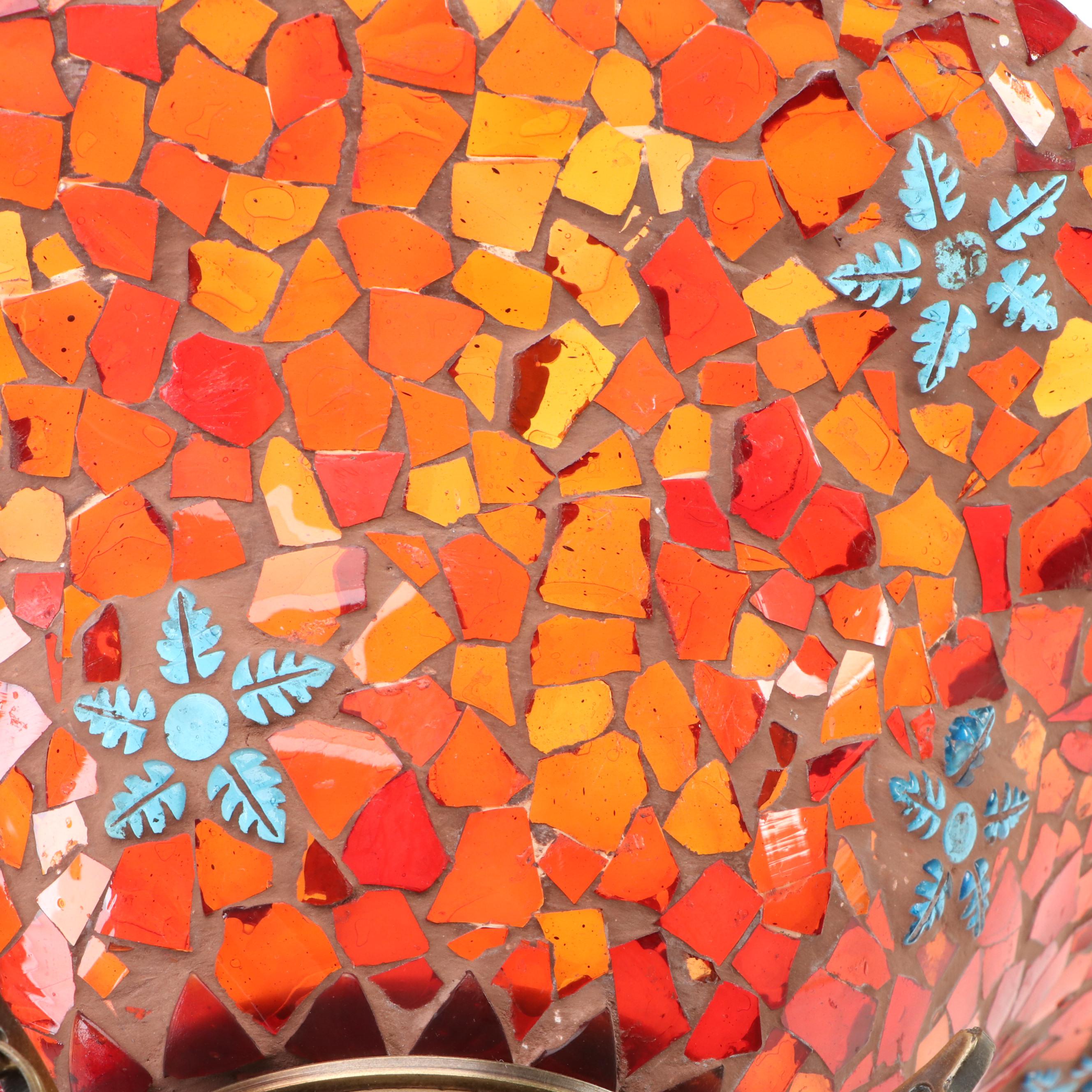 Hollywood Regency Style Glass Mosaic Canopy Pillar Candle Holders