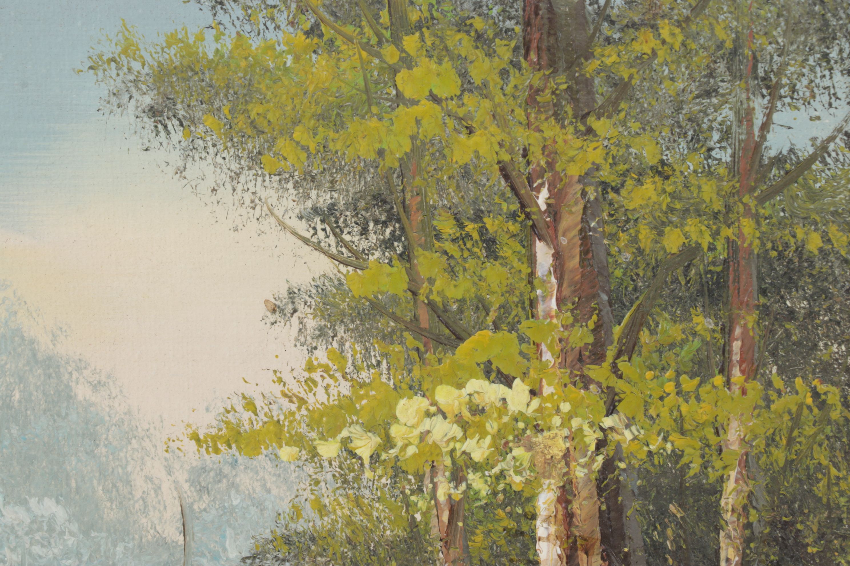 R. Novick Impressionist Lake Landscape Oil Painting, Mid to Late 20th Century