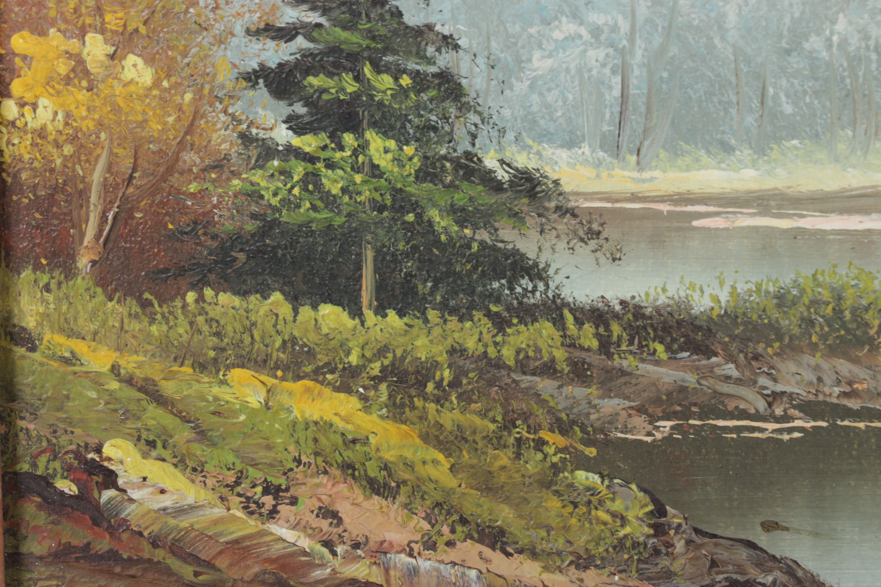 R. Novick Impressionist Lake Landscape Oil Painting, Mid to Late 20th Century