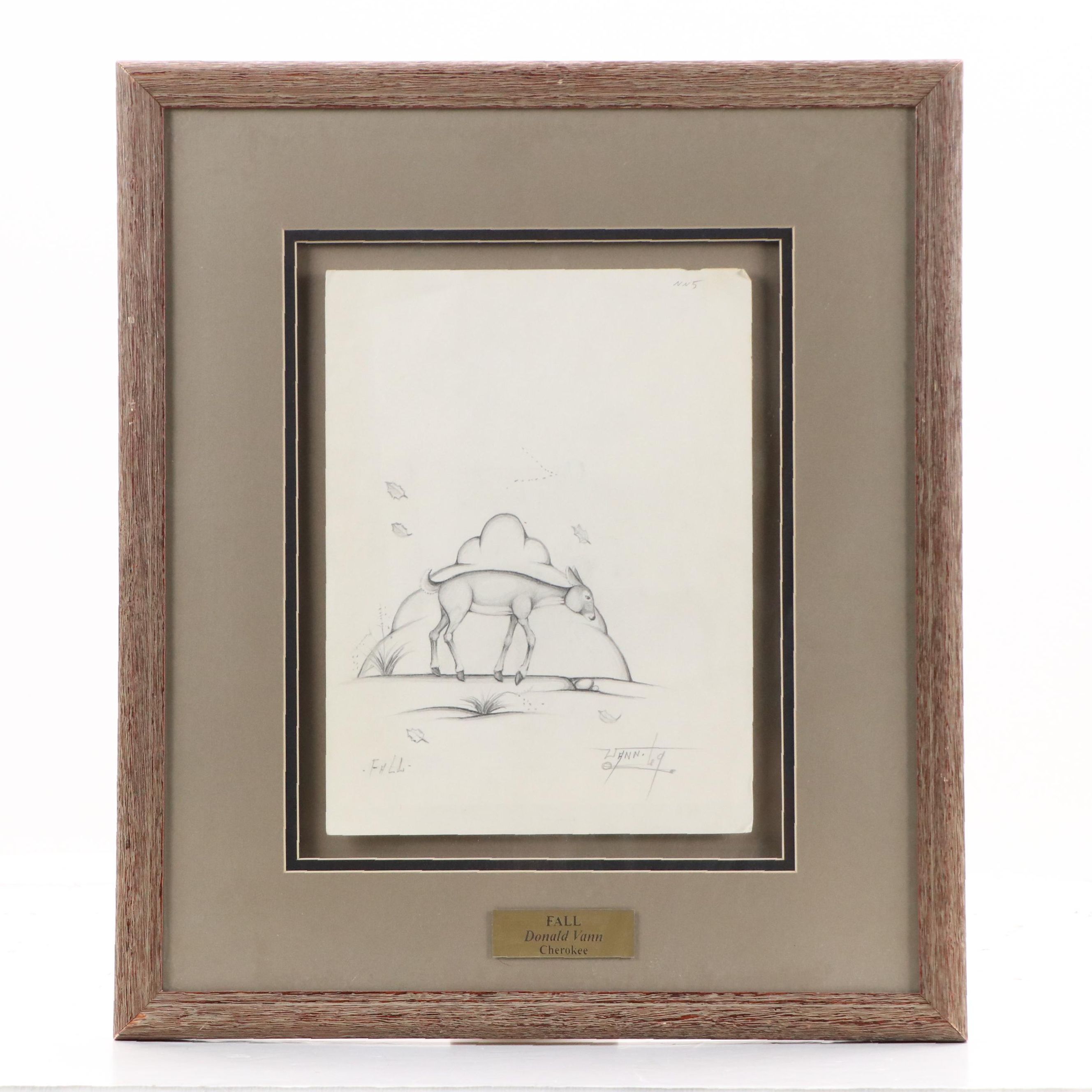 Donald Vann Graphite Drawing of Doe "Fall," 1969