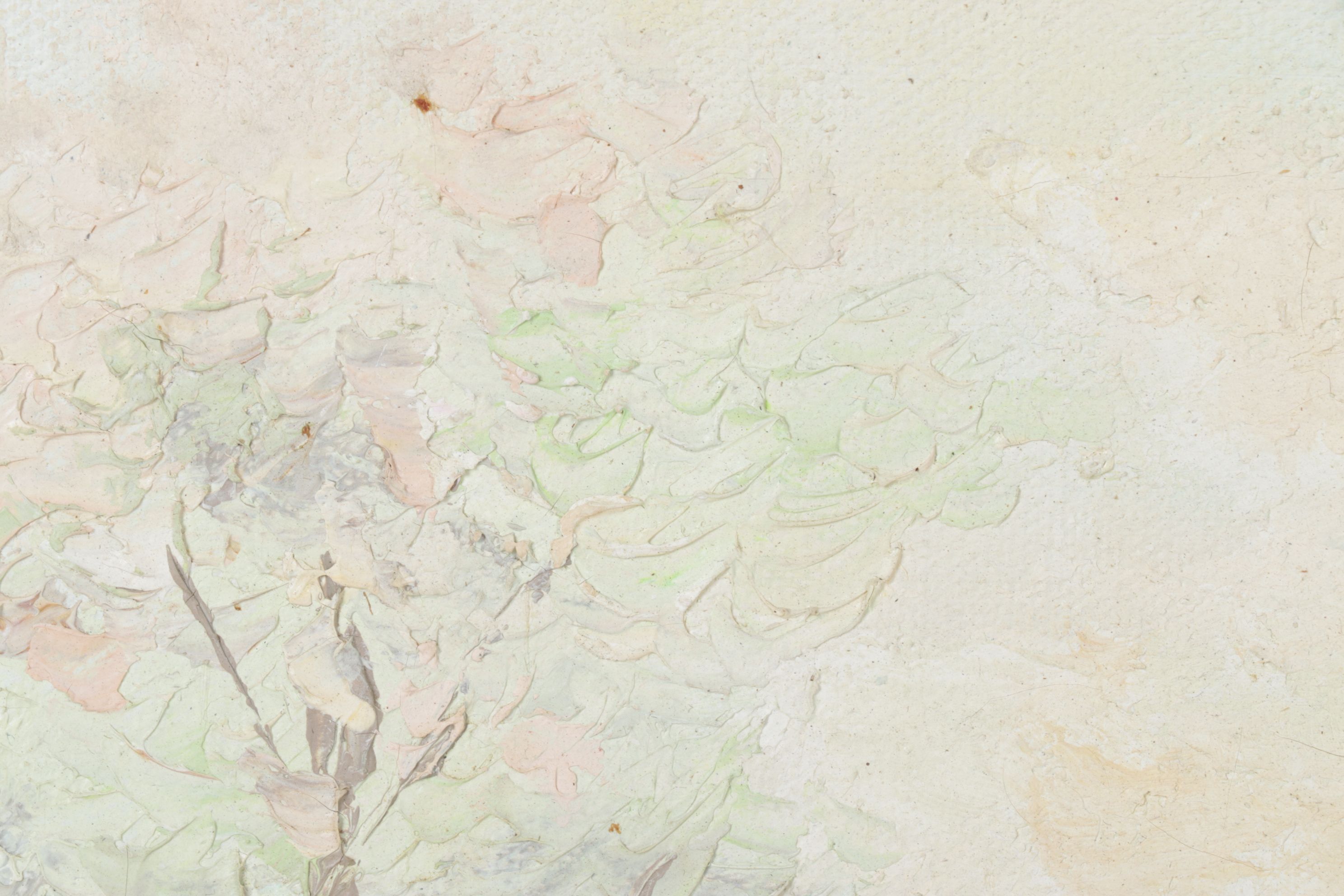 J. Moreau Pastel Impressionist Oil Painting of Two Figures Near a Shrouded Lake