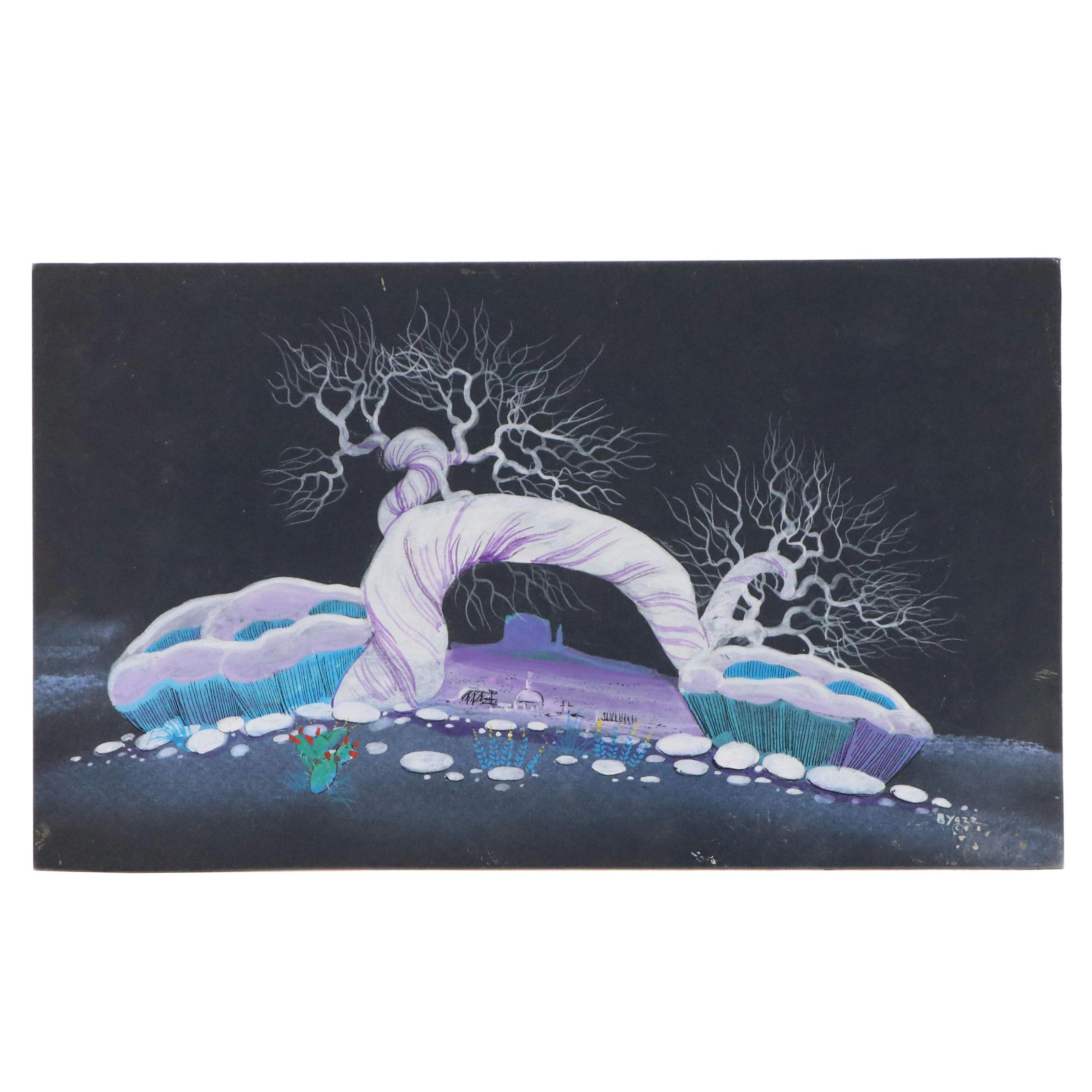 Beatien (Little No Shirt) Yazz Gouache Painting Nocturne Southwest Landscape