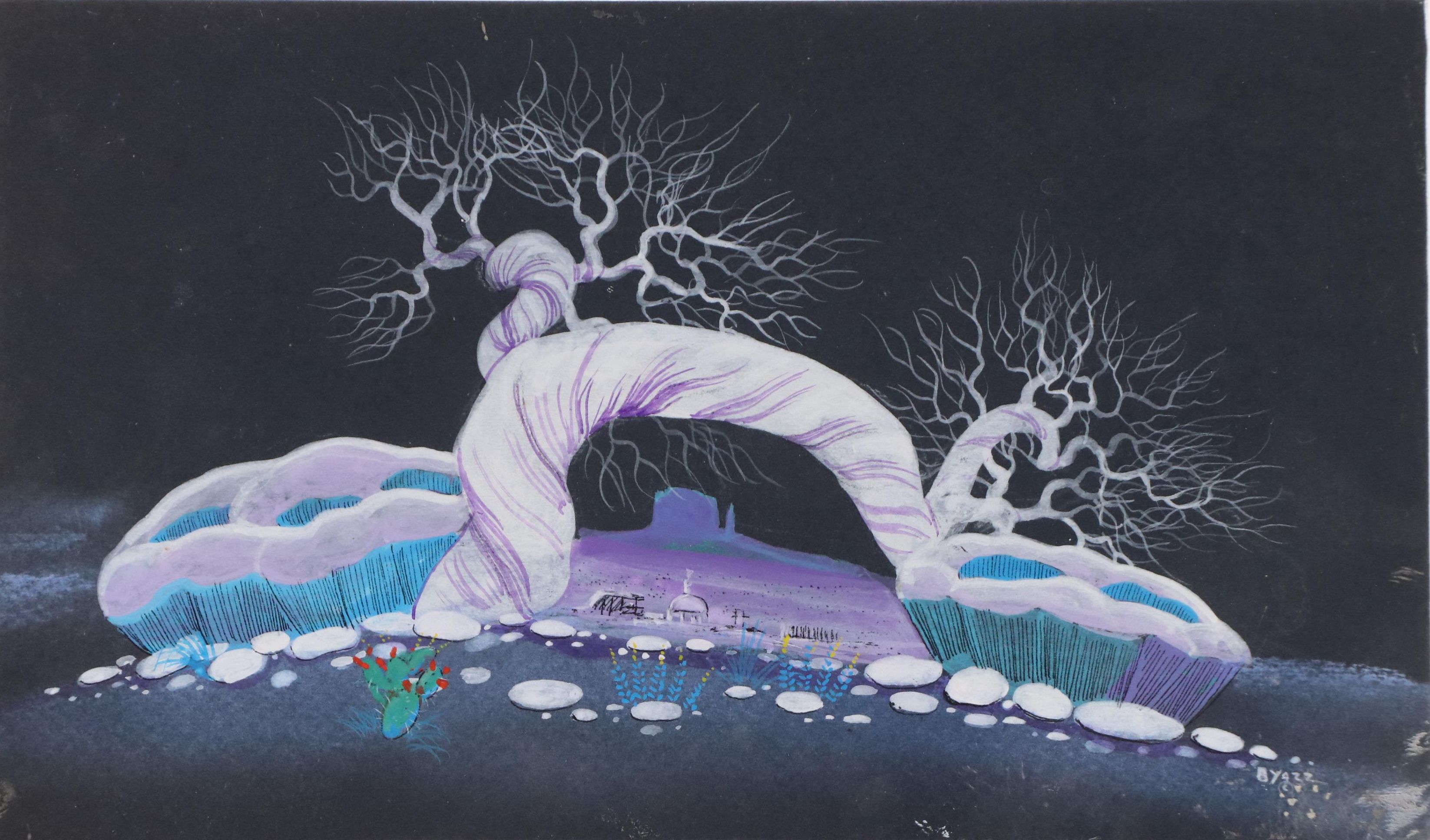 Beatien (Little No Shirt) Yazz Gouache Painting Nocturne Southwest Landscape