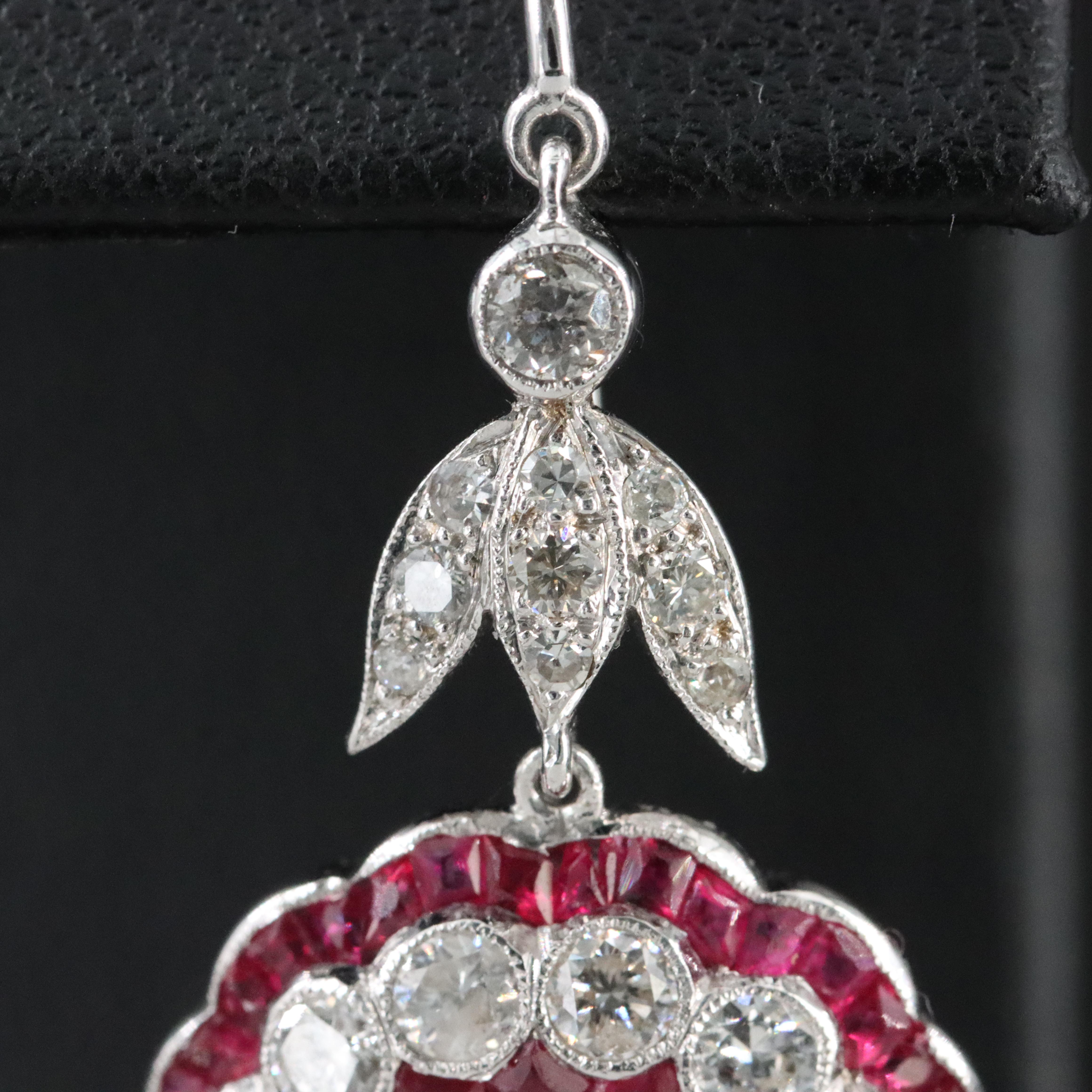Art Deco 18K 3.09 CTW Diamond and Ruby Floral Earrings