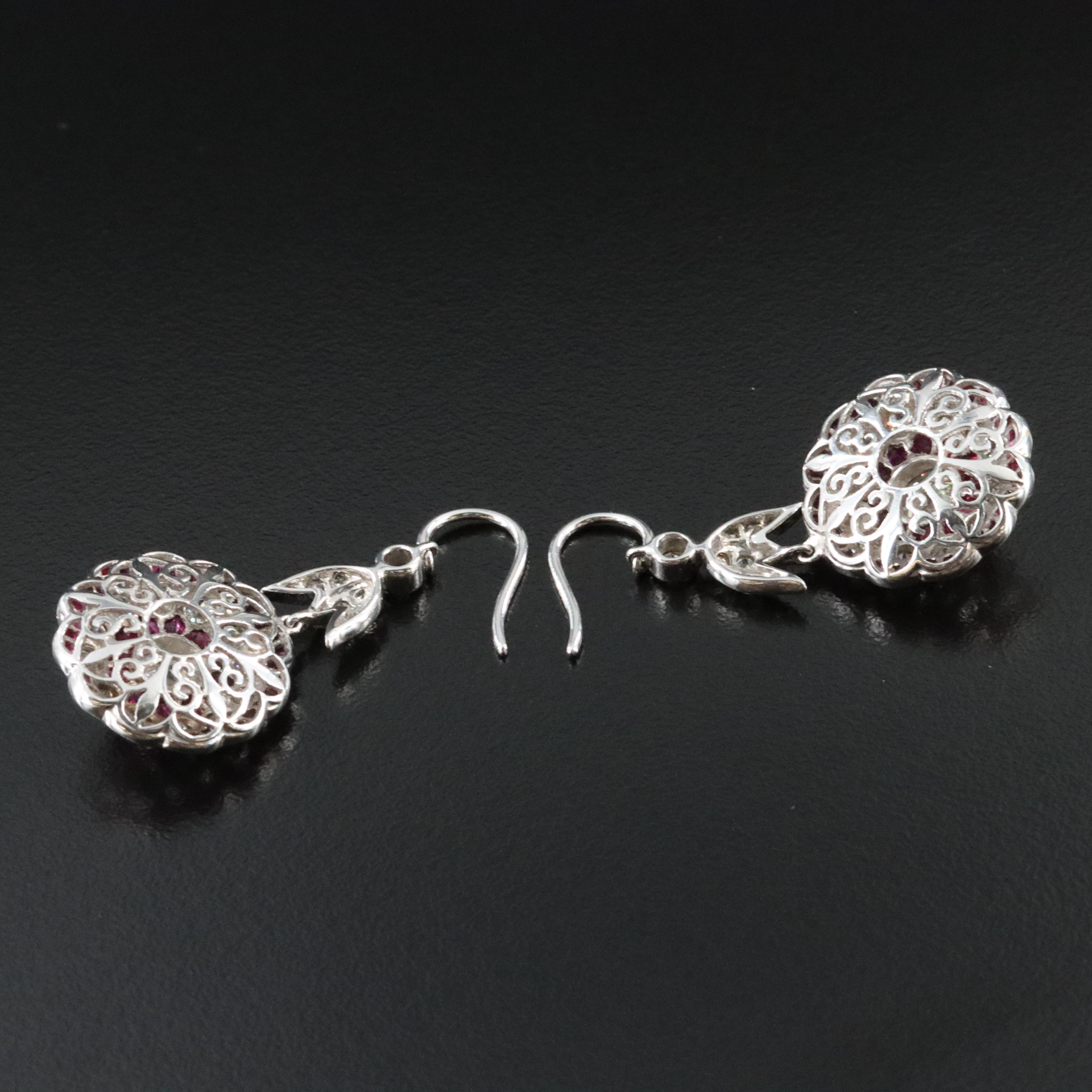 Art Deco 18K 3.09 CTW Diamond and Ruby Floral Earrings