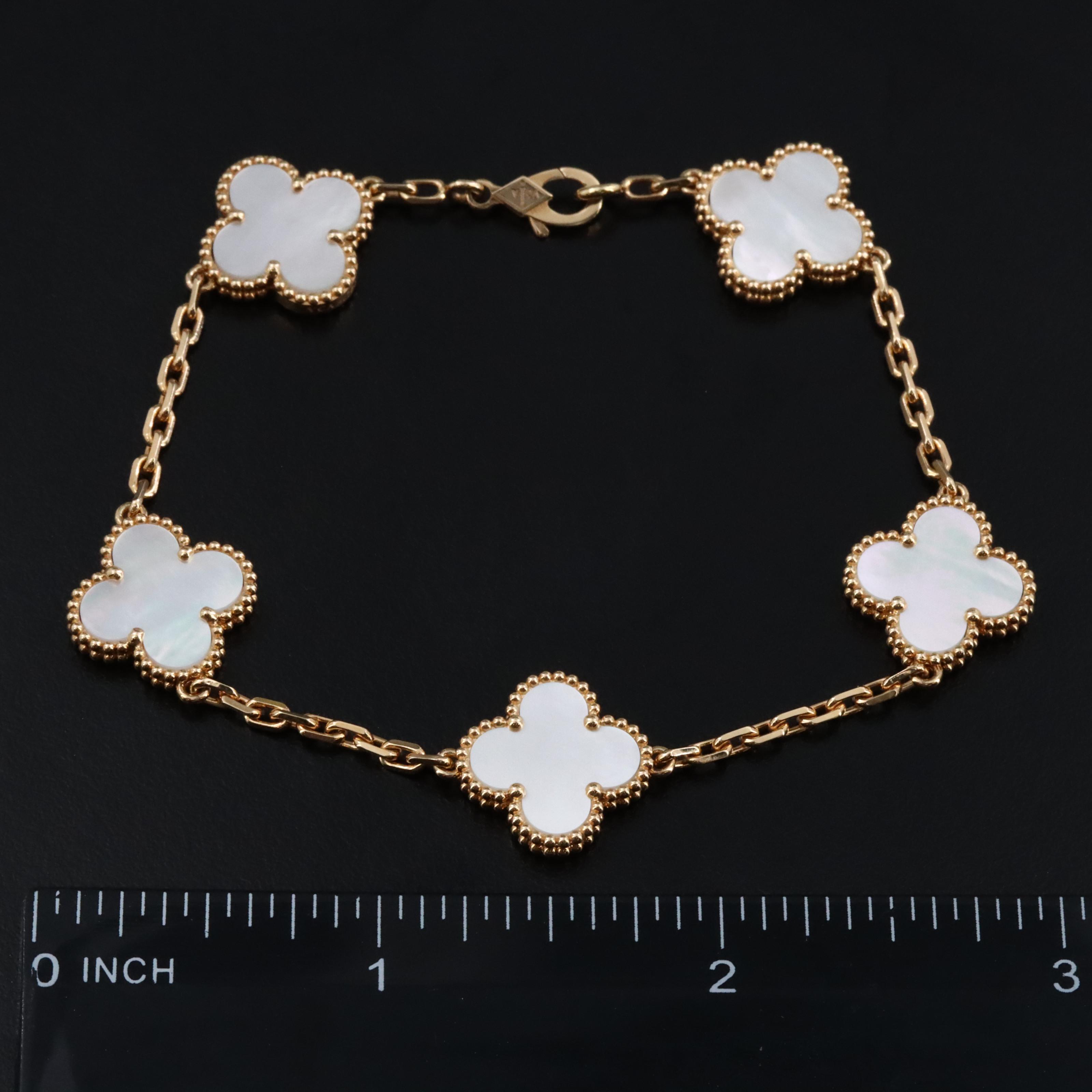 Van Cleef & Arpels Vintage Alhambra 18K Mother of Pearl Bracelet 5 Motifs