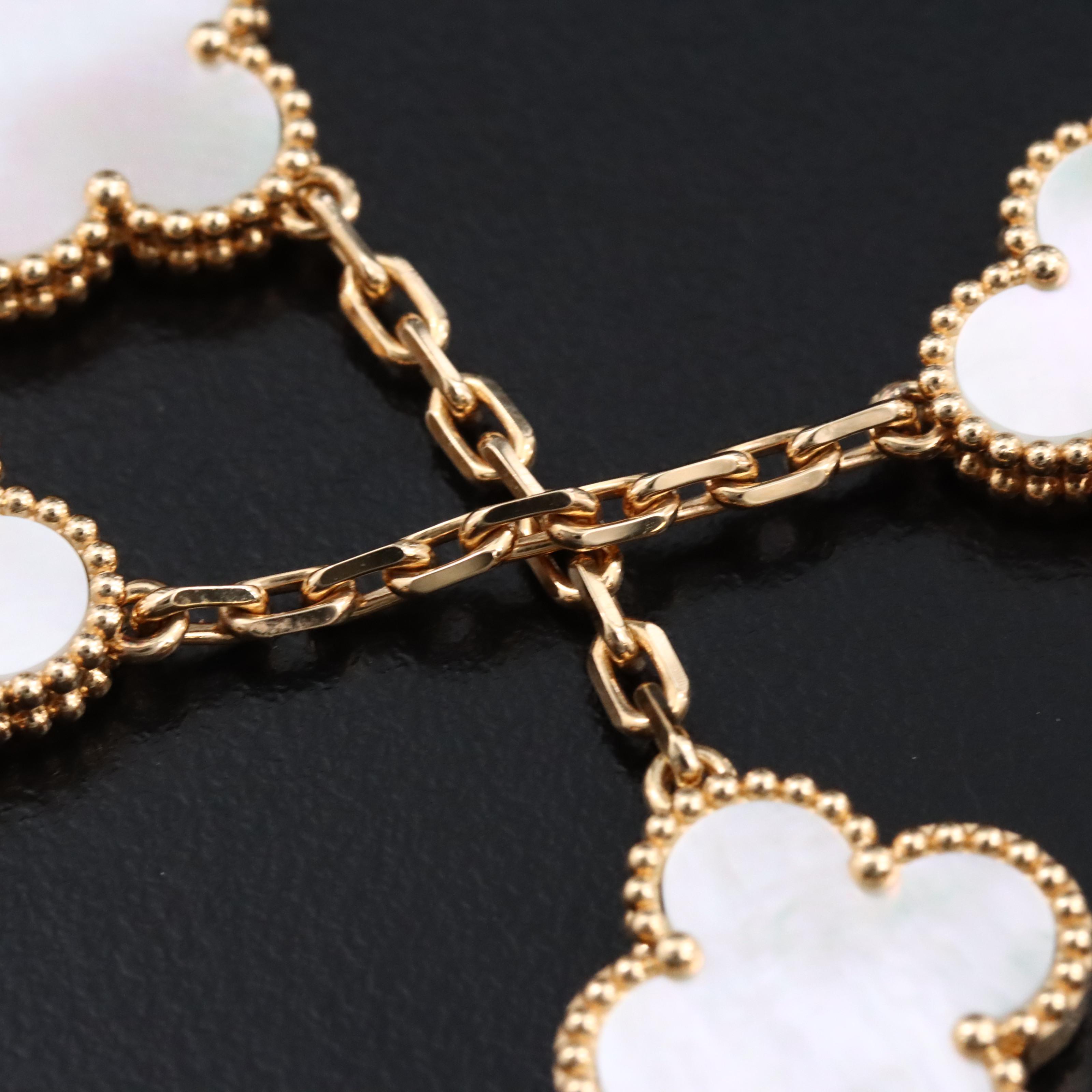 Van Cleef & Arpels Vintage Alhambra 18K Mother of Pearl Bracelet 5 Motifs