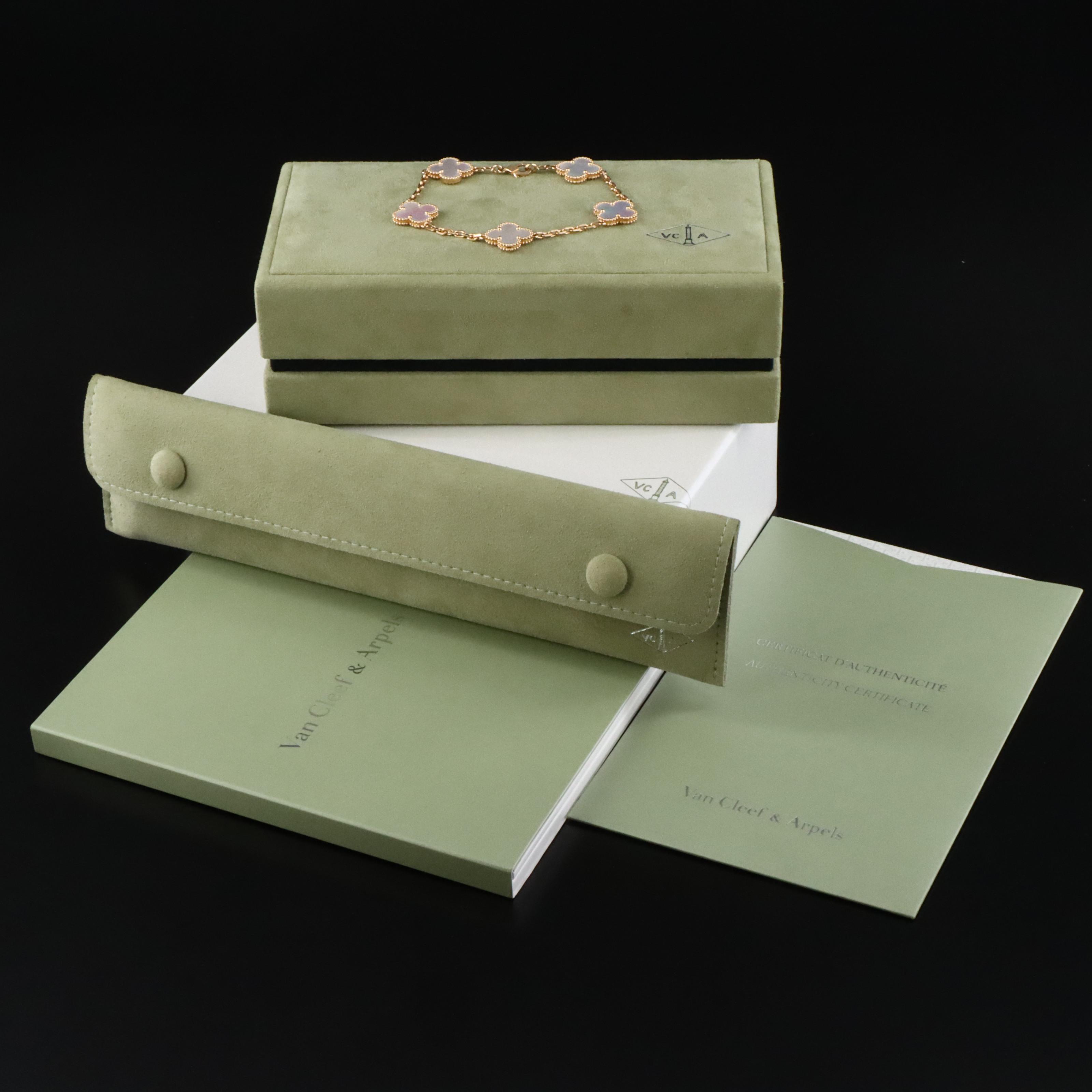 Van Cleef & Arpels Vintage Alhambra 18K Mother of Pearl Bracelet 5 Motifs