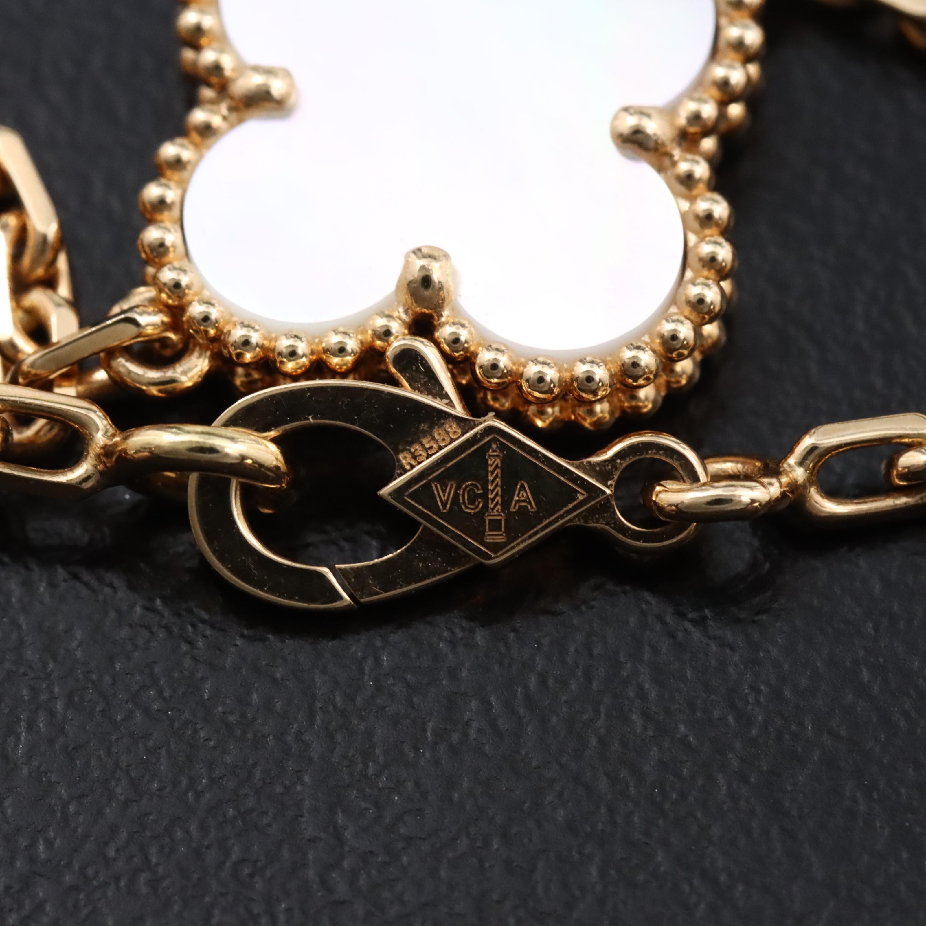 Van Cleef & Arpels Vintage Alhambra 18K Mother of Pearl Bracelet 5 Motifs