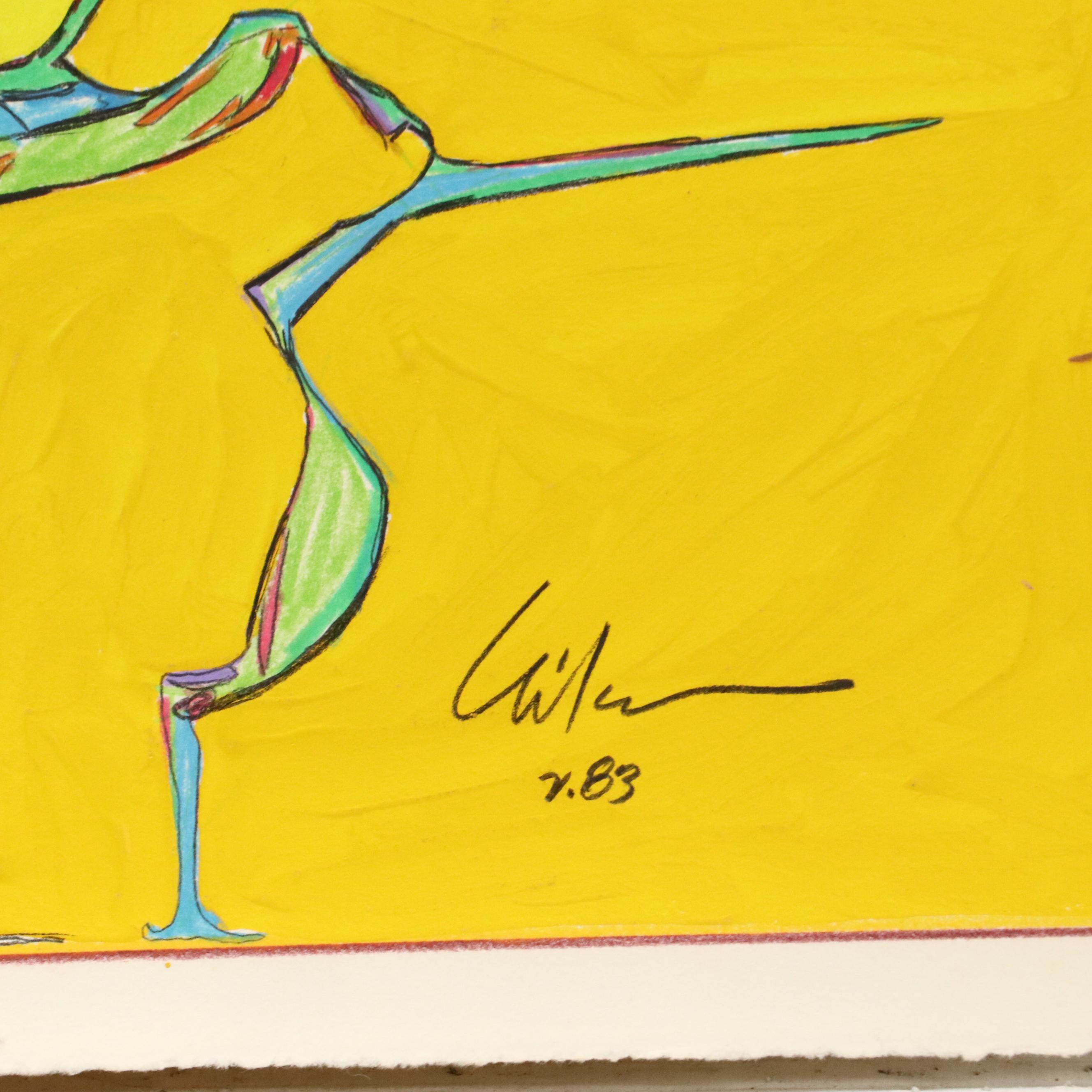 Harry Hilson Modern Mixed Media Painting, 1983