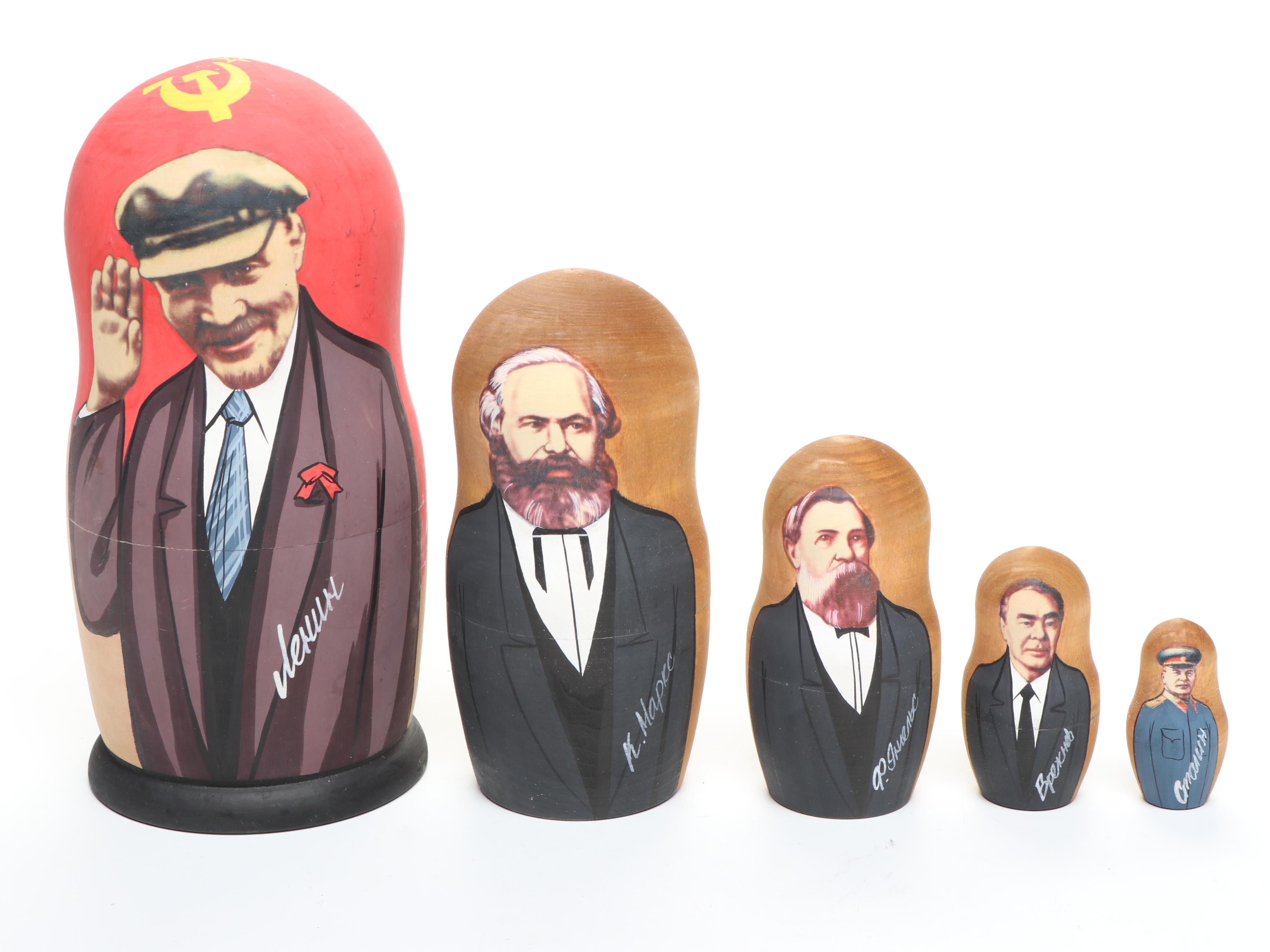 Russian Politician Wooden Matryoshka Dolls, Early 21st C.