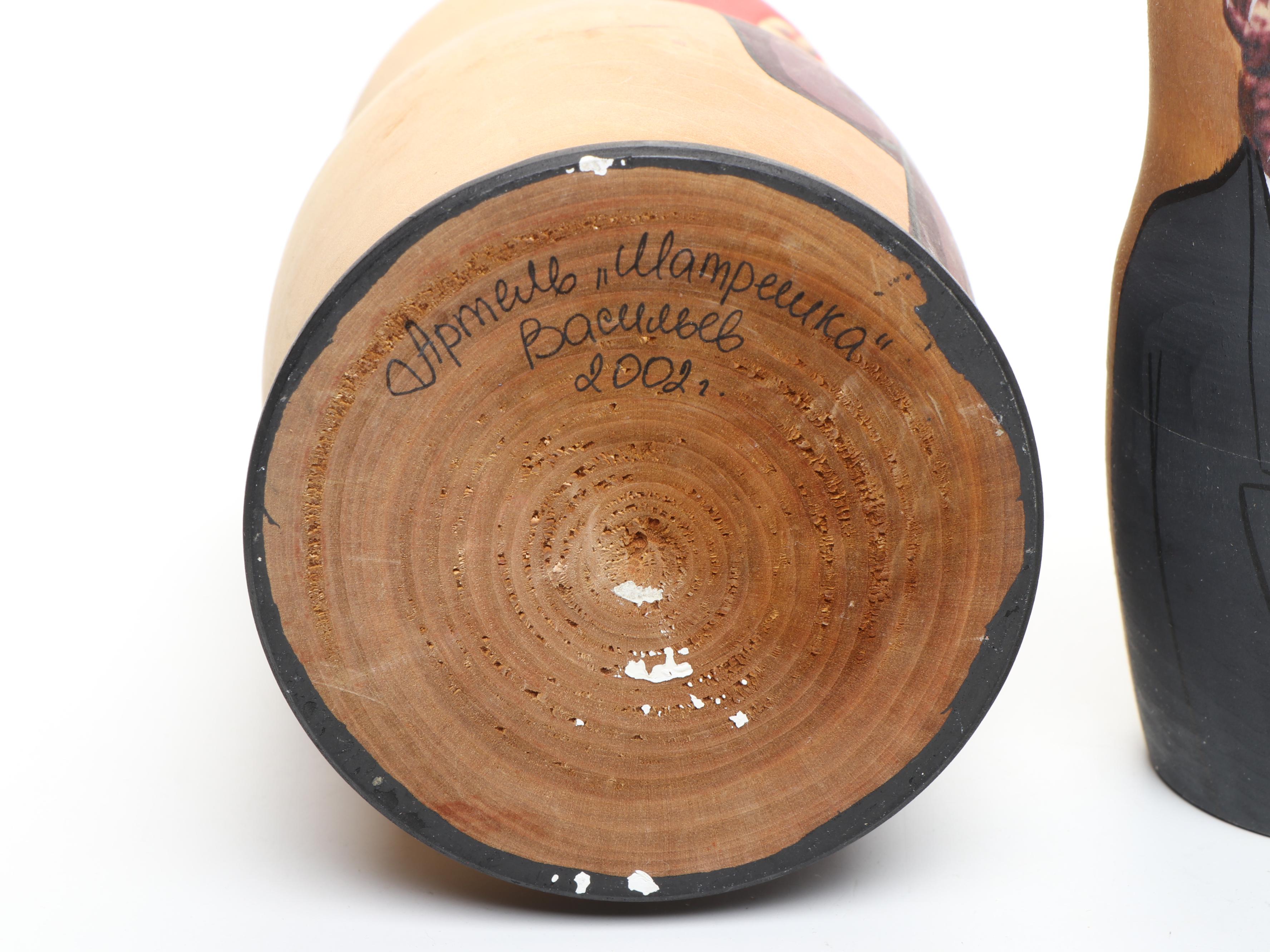 Russian Politician Wooden Matryoshka Dolls, Early 21st C.