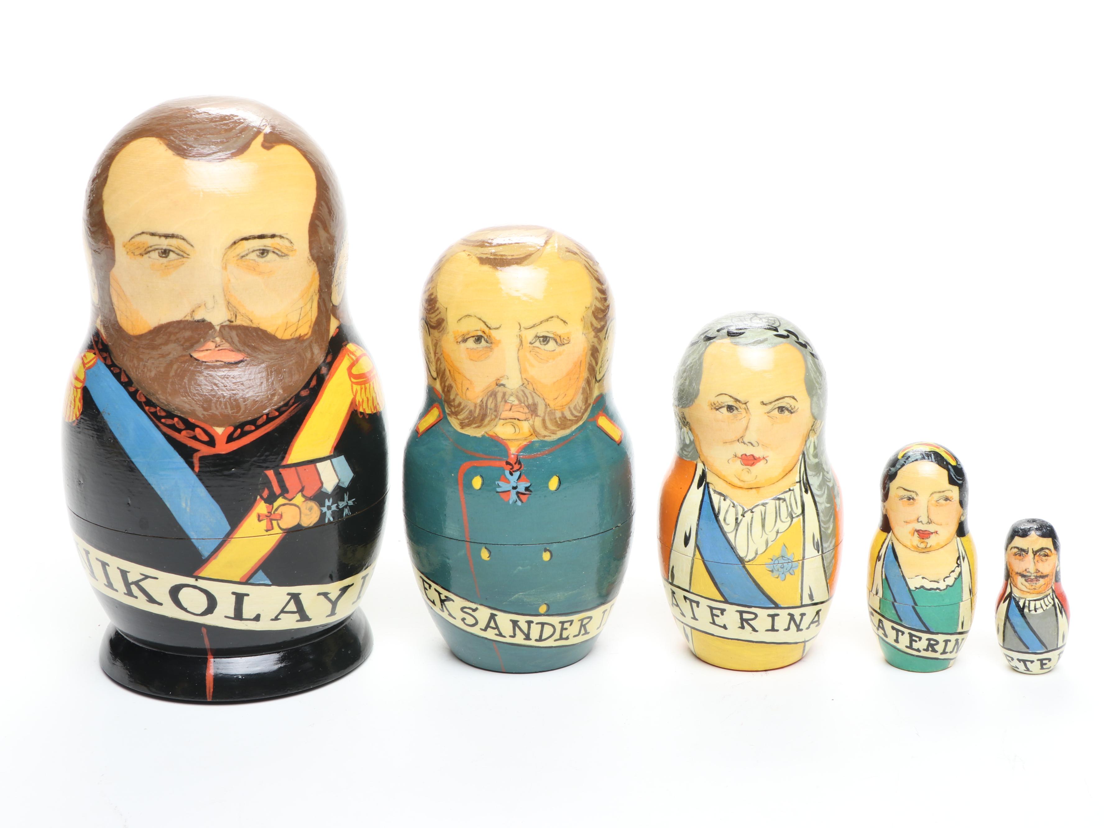 Russian Politician Wooden Matryoshka Dolls, Early 21st C.