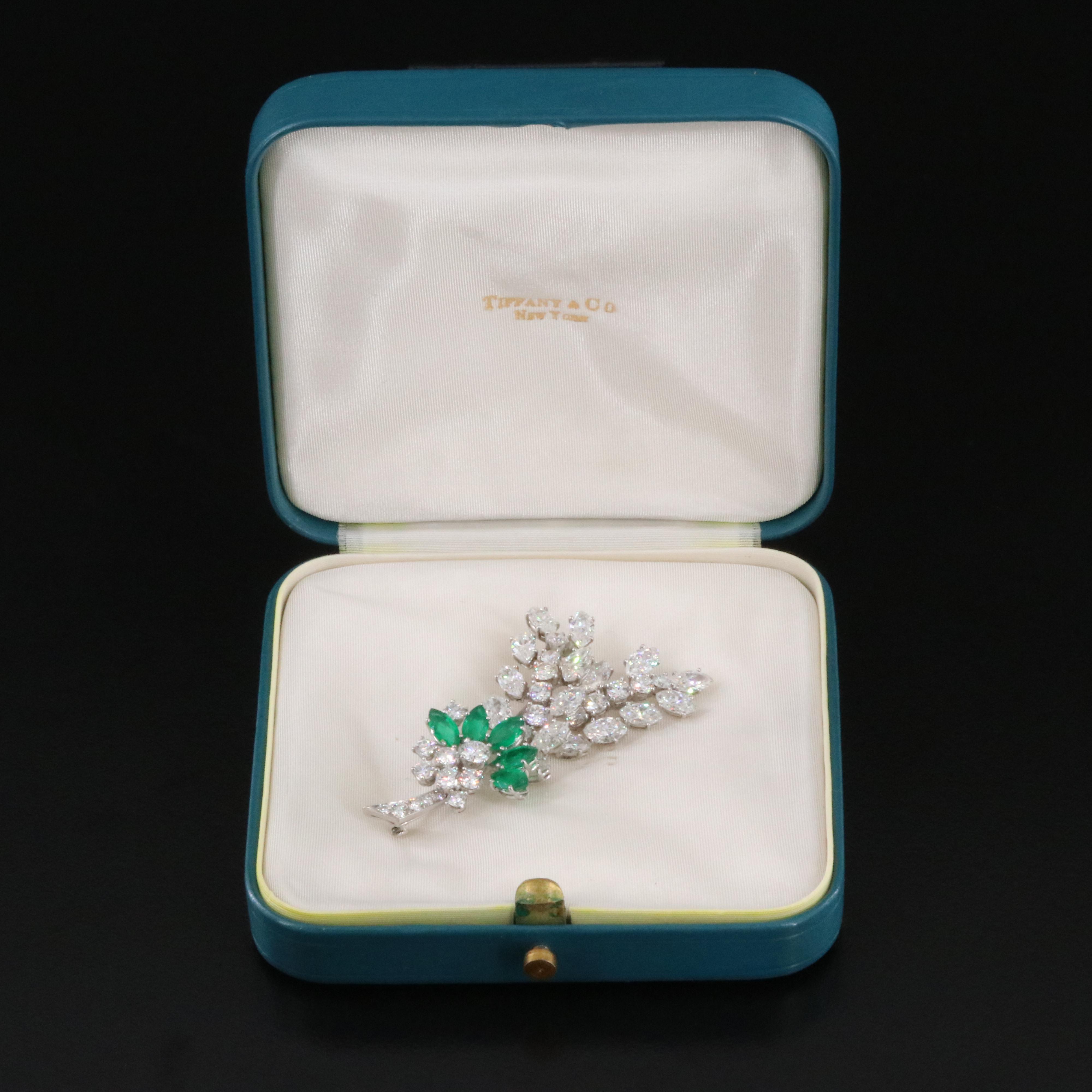 Tiffany & Co. Platinum 10.08 CTW Diamond and 2.38 CTW Emerald Spray Brooch