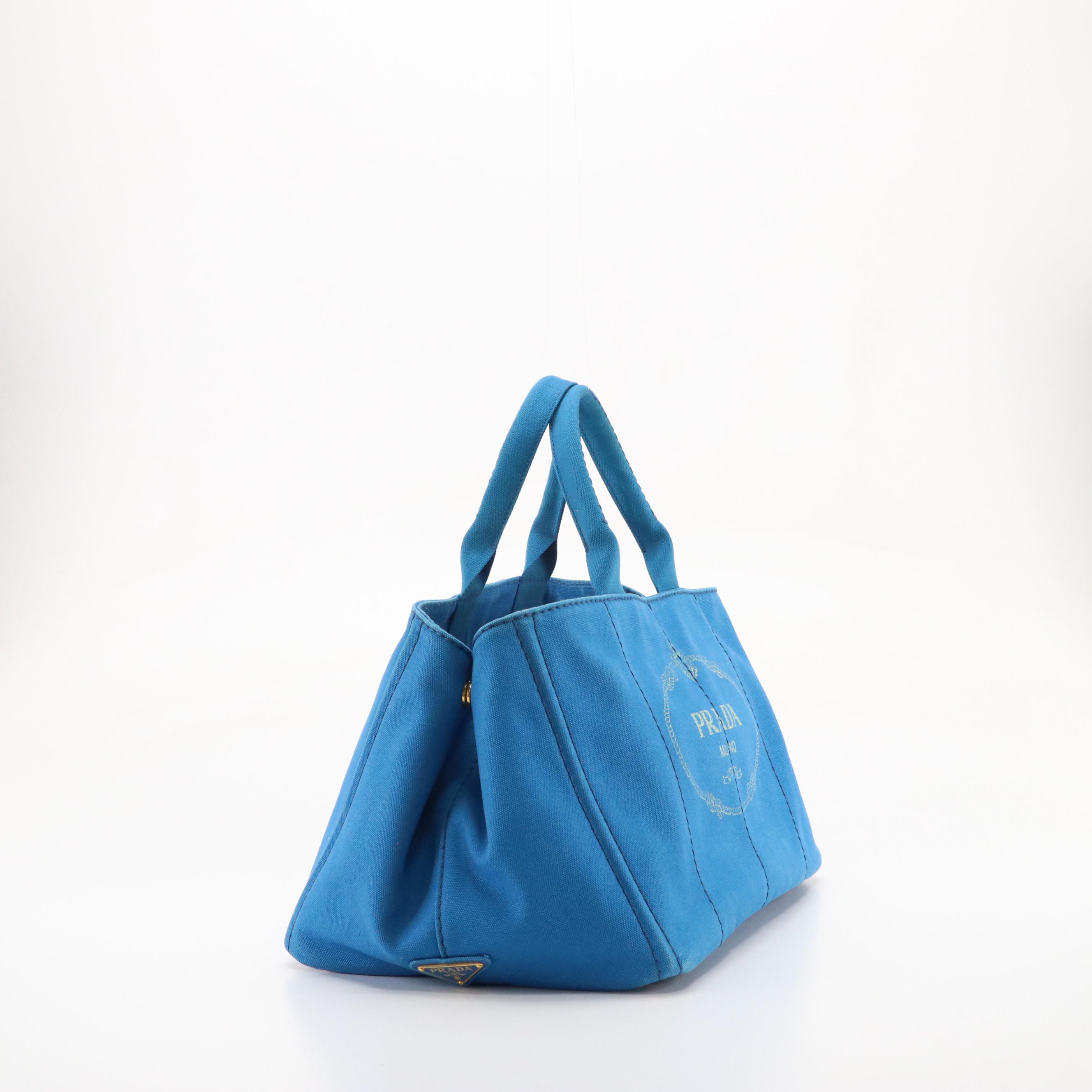Prada Large Canapa Tote Bag in Azzurro Cotton Canvas