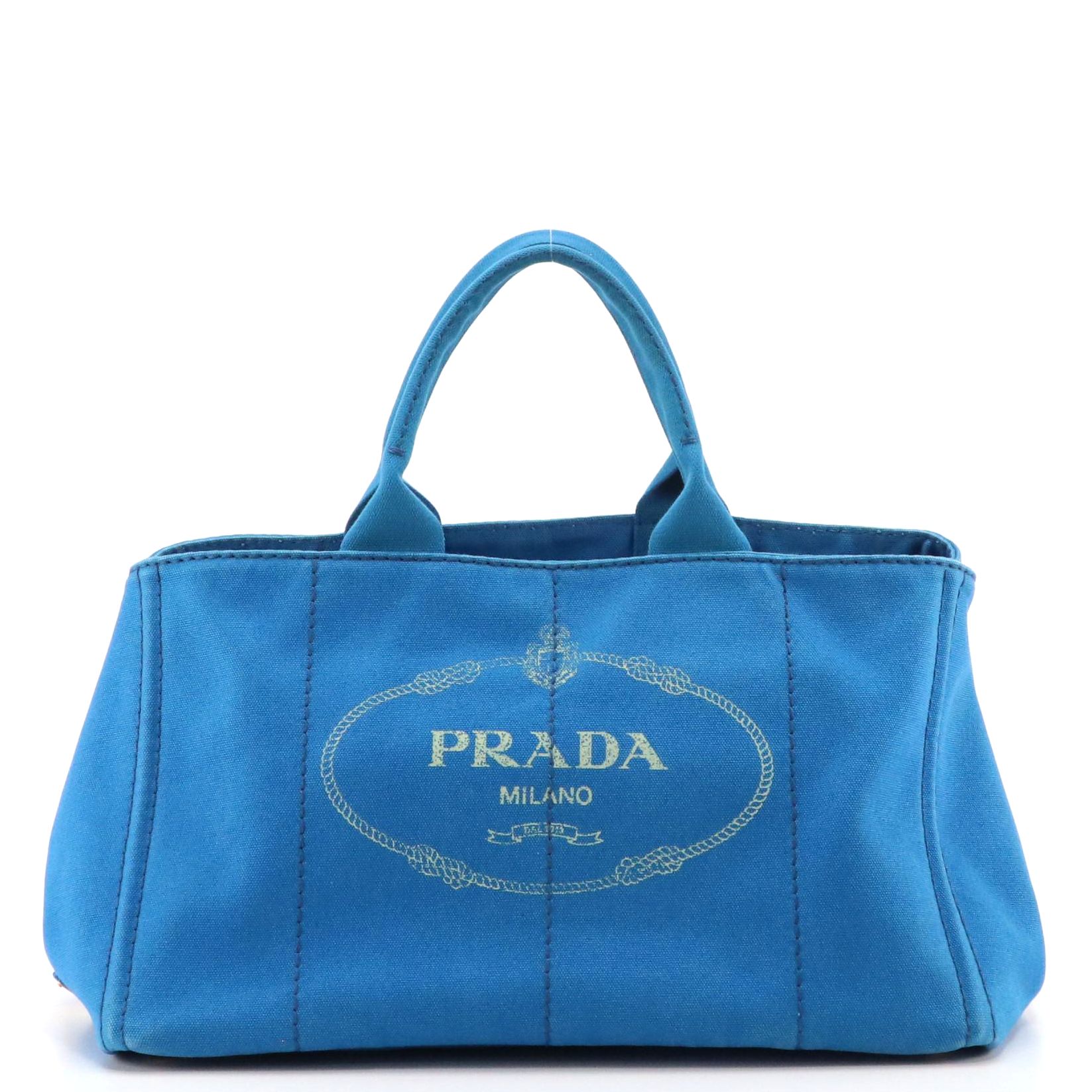 Prada Large Canapa Tote Bag in Azzurro Cotton Canvas