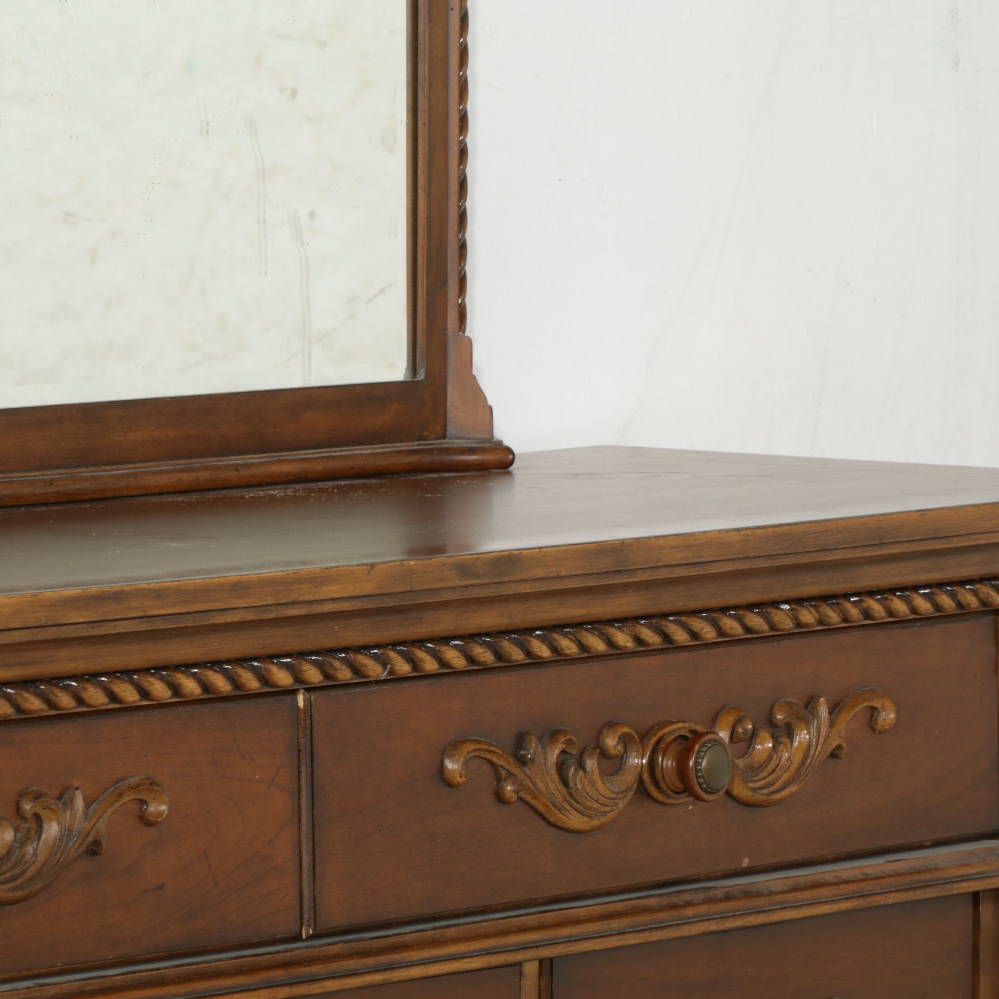 Ashley Furniture Cherry Finish Ornate Dresser and Mirror, 2007