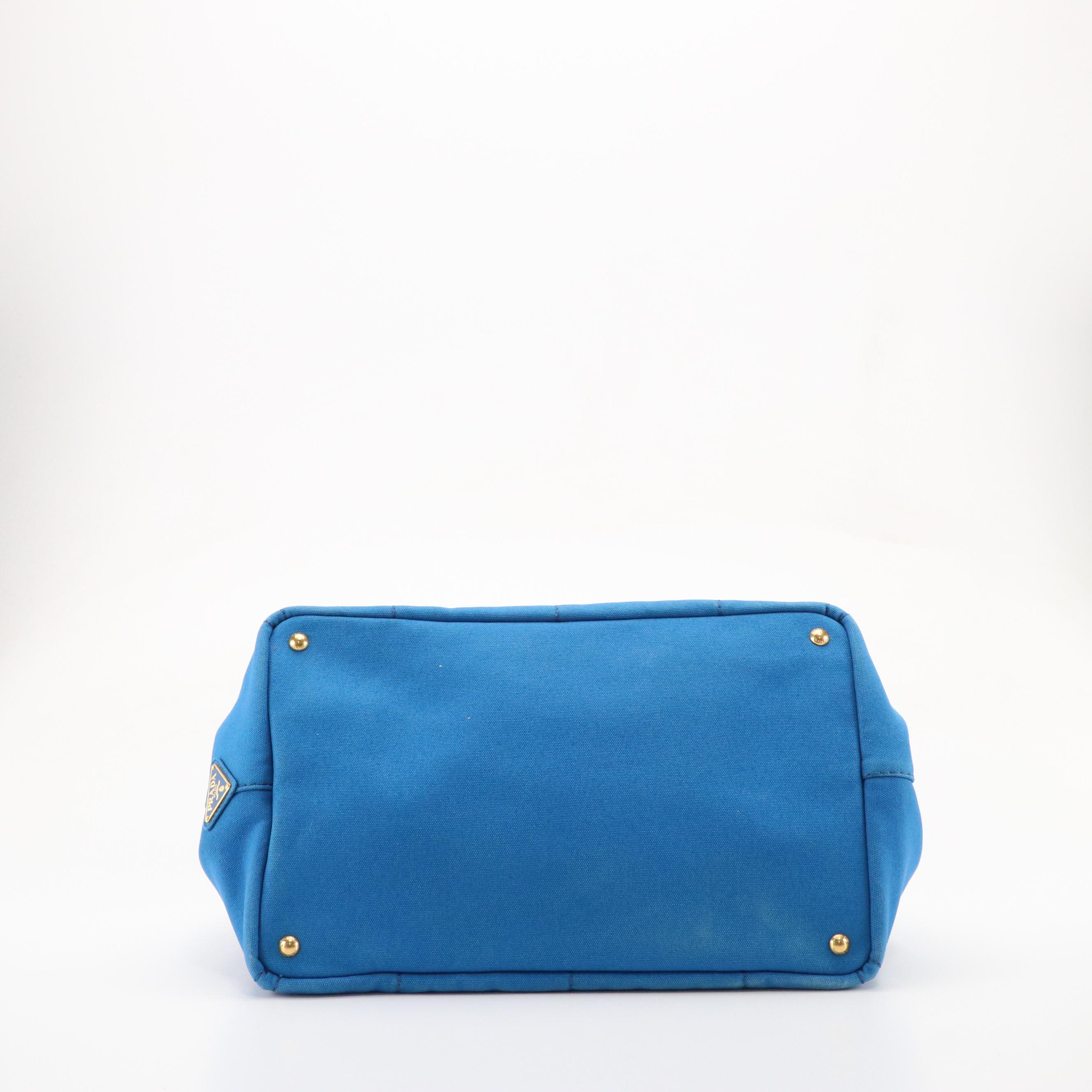 Prada Large Canapa Tote Bag in Azzurro Cotton Canvas