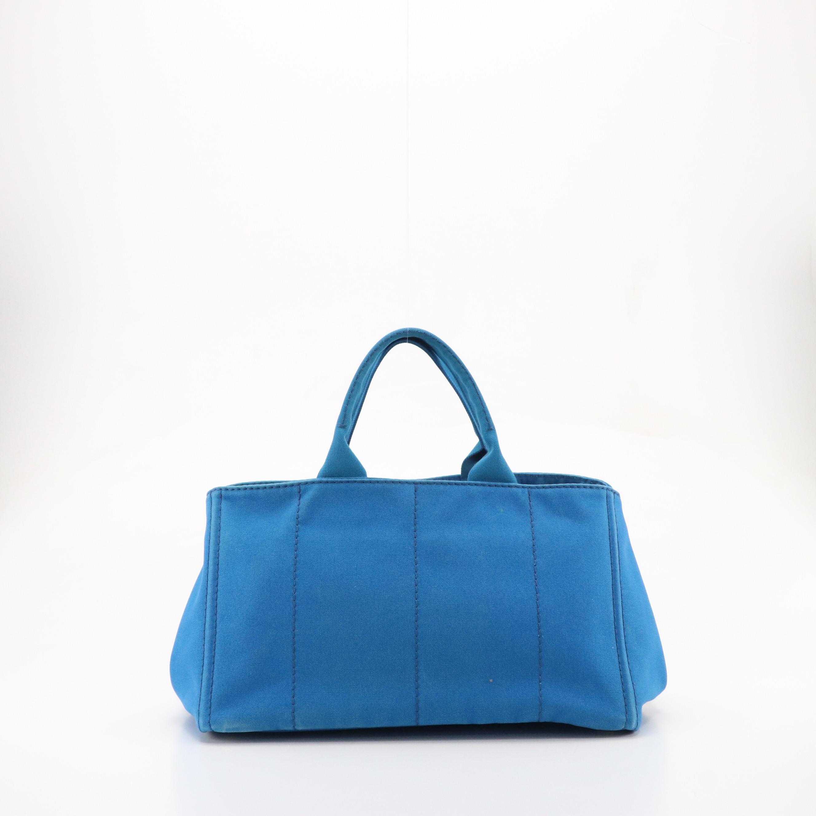 Prada Large Canapa Tote Bag in Azzurro Cotton Canvas