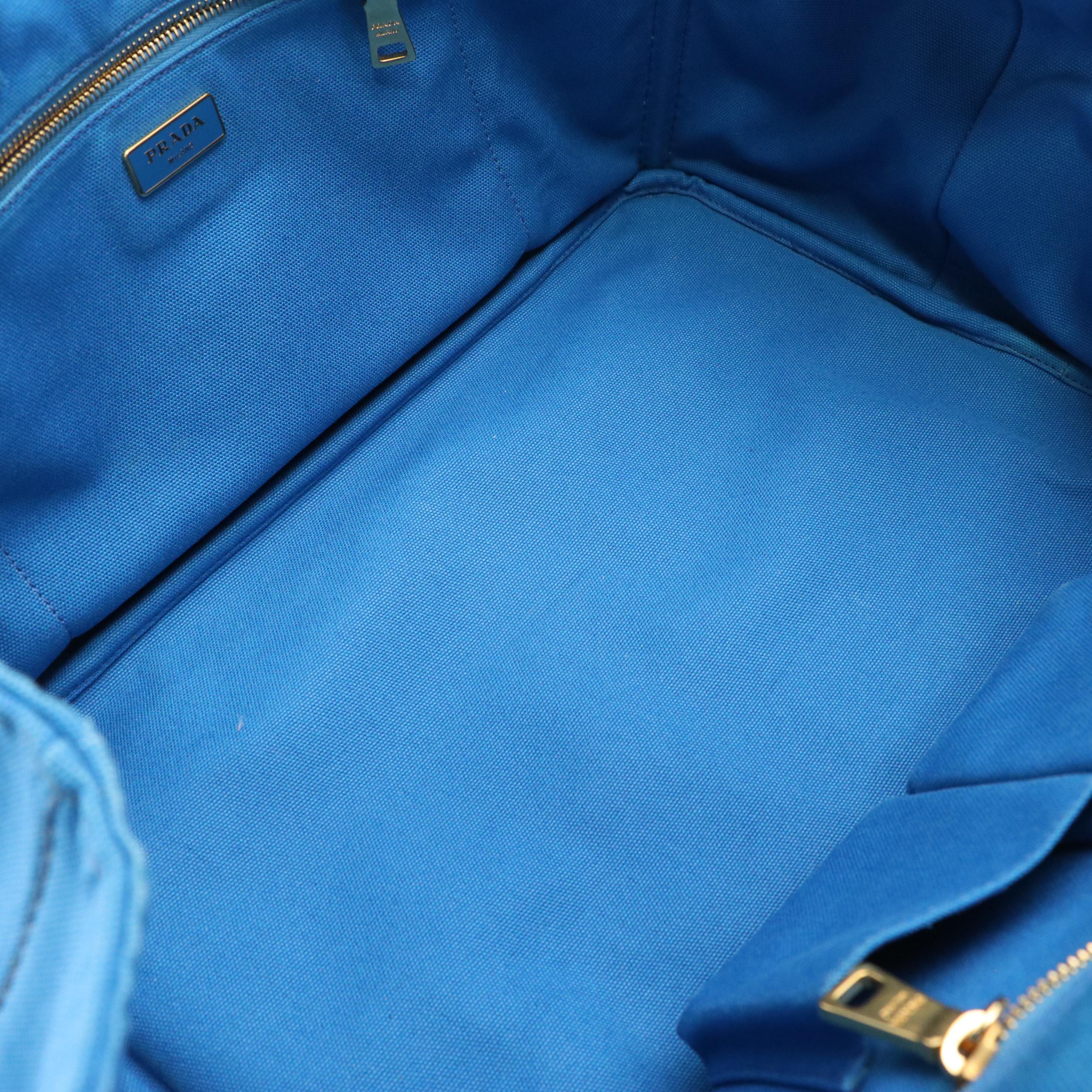 Prada Large Canapa Tote Bag in Azzurro Cotton Canvas