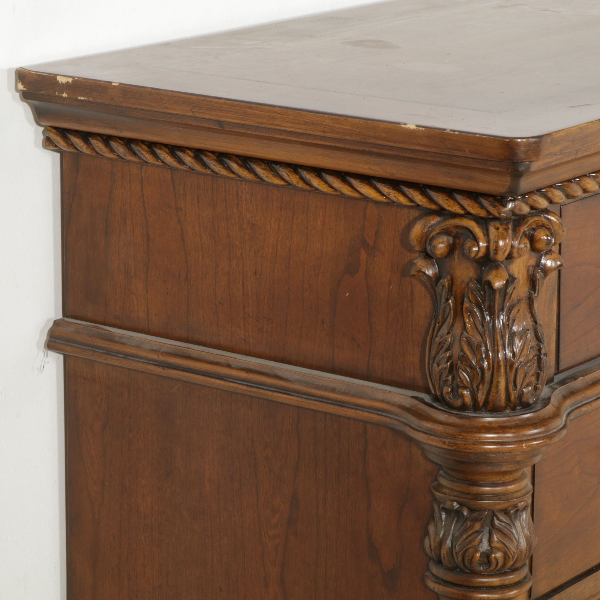 Ashley Furniture Cherry Finish Ornate Dresser and Mirror, 2007