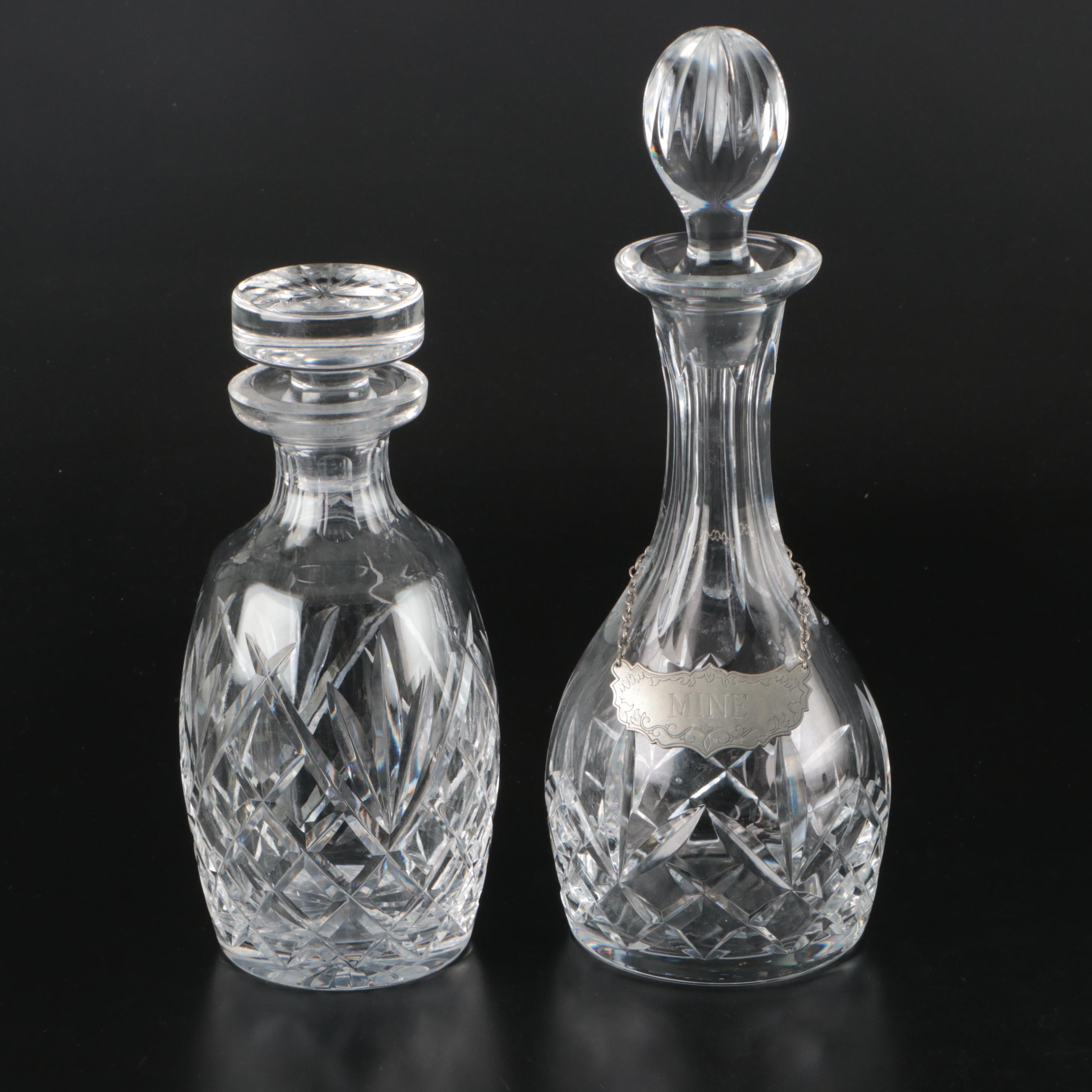 Cut Glass Decanters with Pewter "Mine" Tag