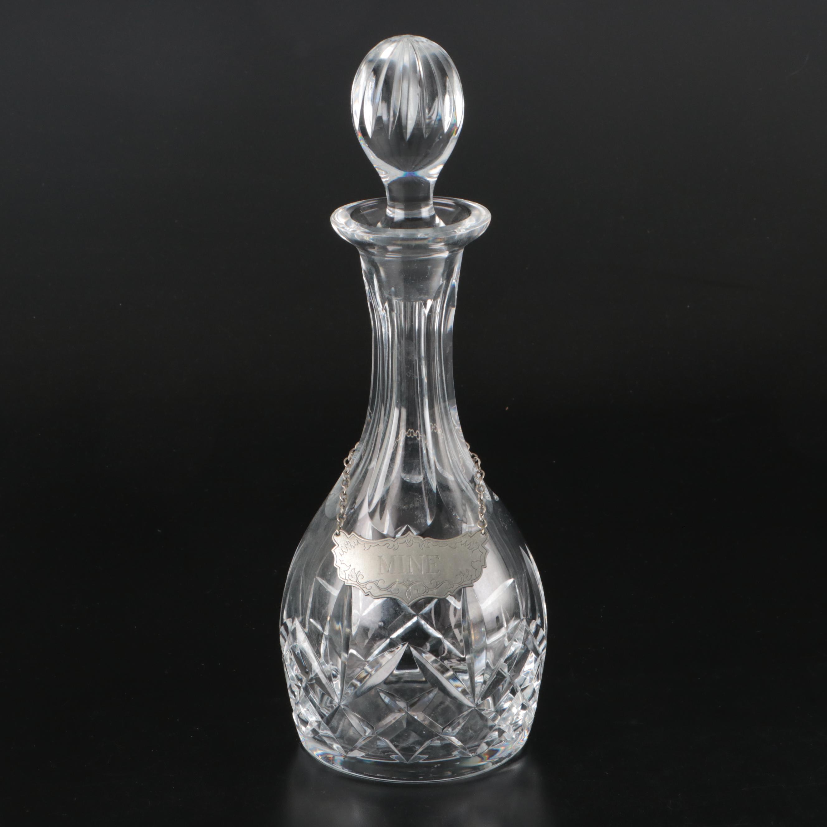 Cut Glass Decanters with Pewter "Mine" Tag
