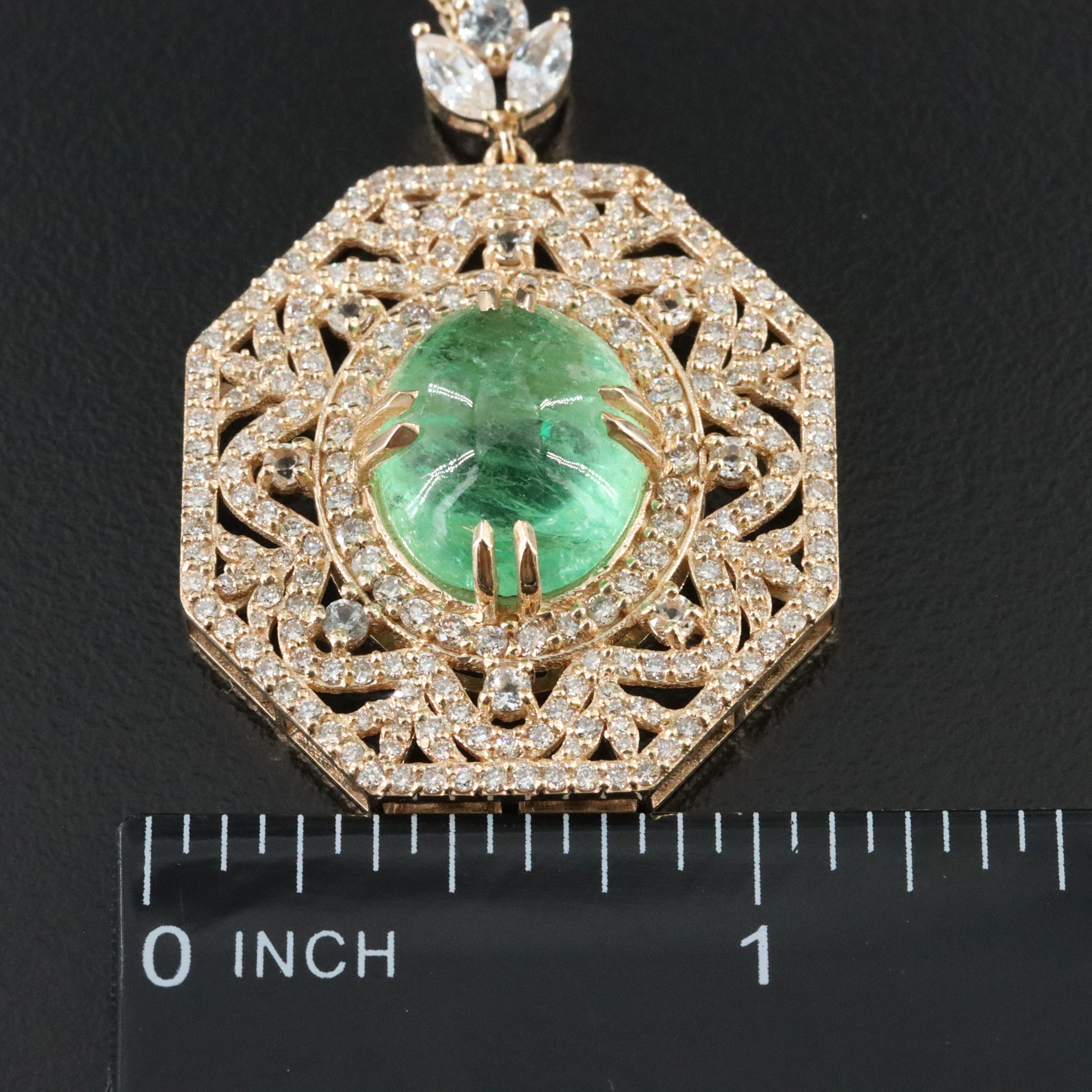 14K 8.91 CT Emerald and White Sapphire Pendant Necklace