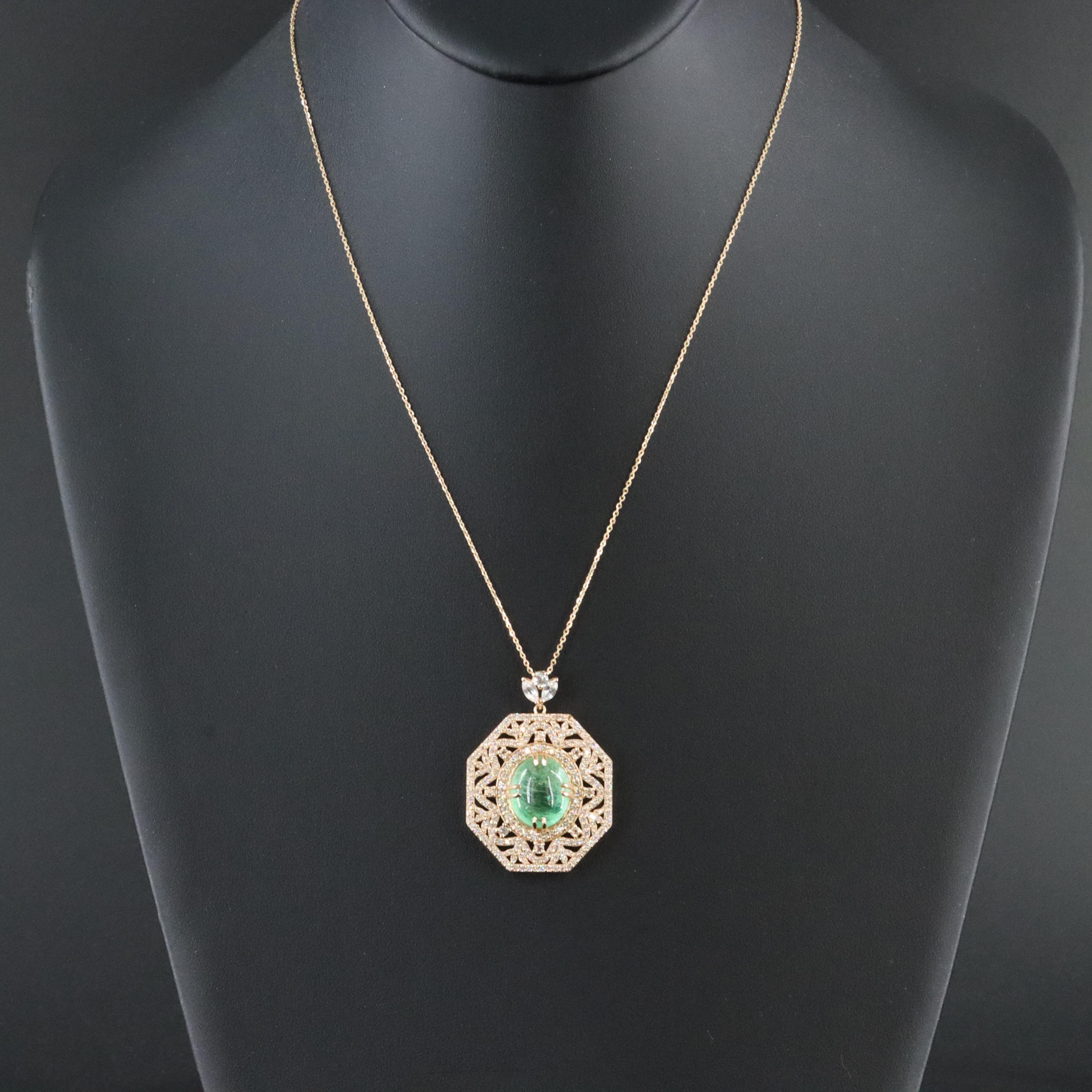 14K 8.91 CT Emerald and White Sapphire Pendant Necklace