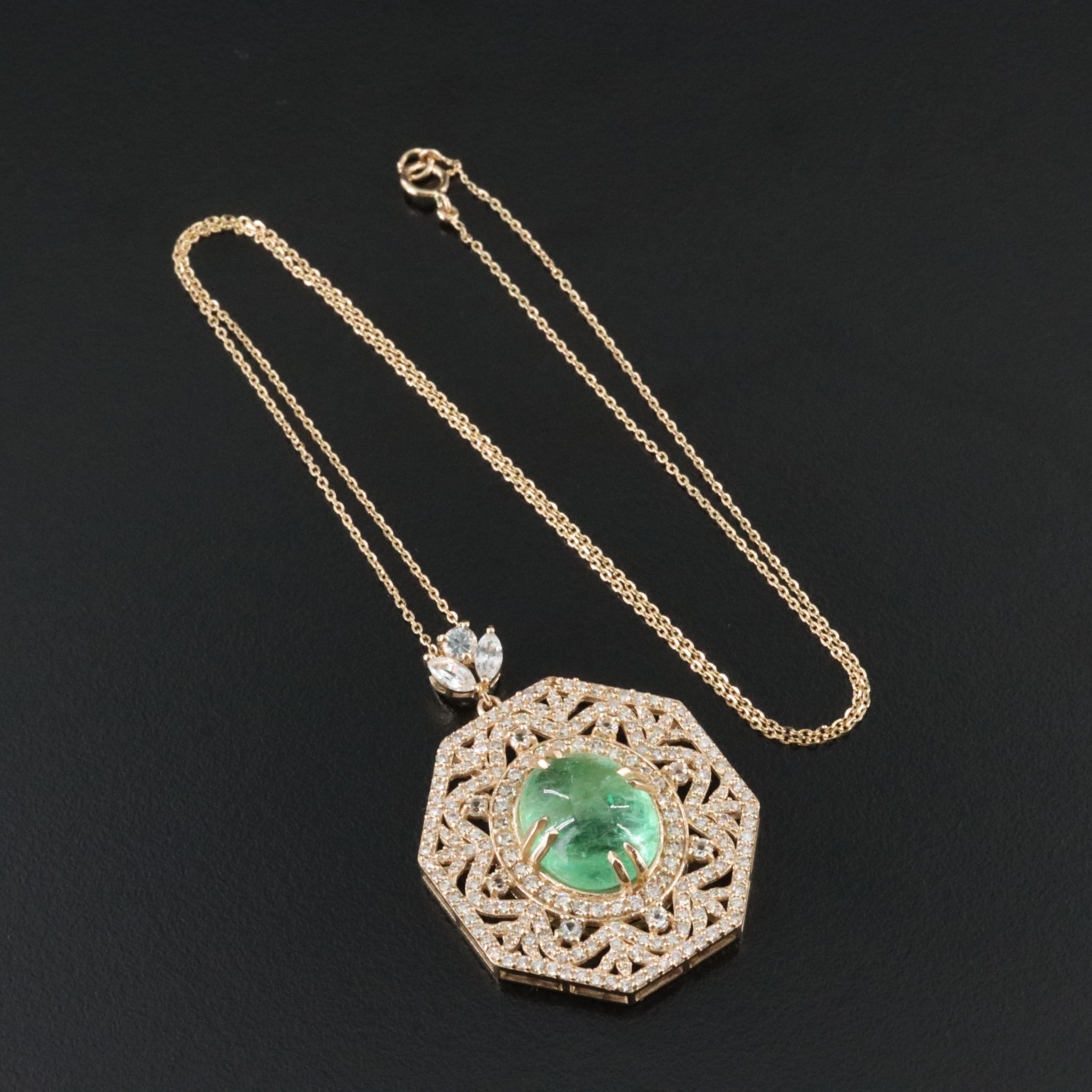 14K 8.91 CT Emerald and White Sapphire Pendant Necklace