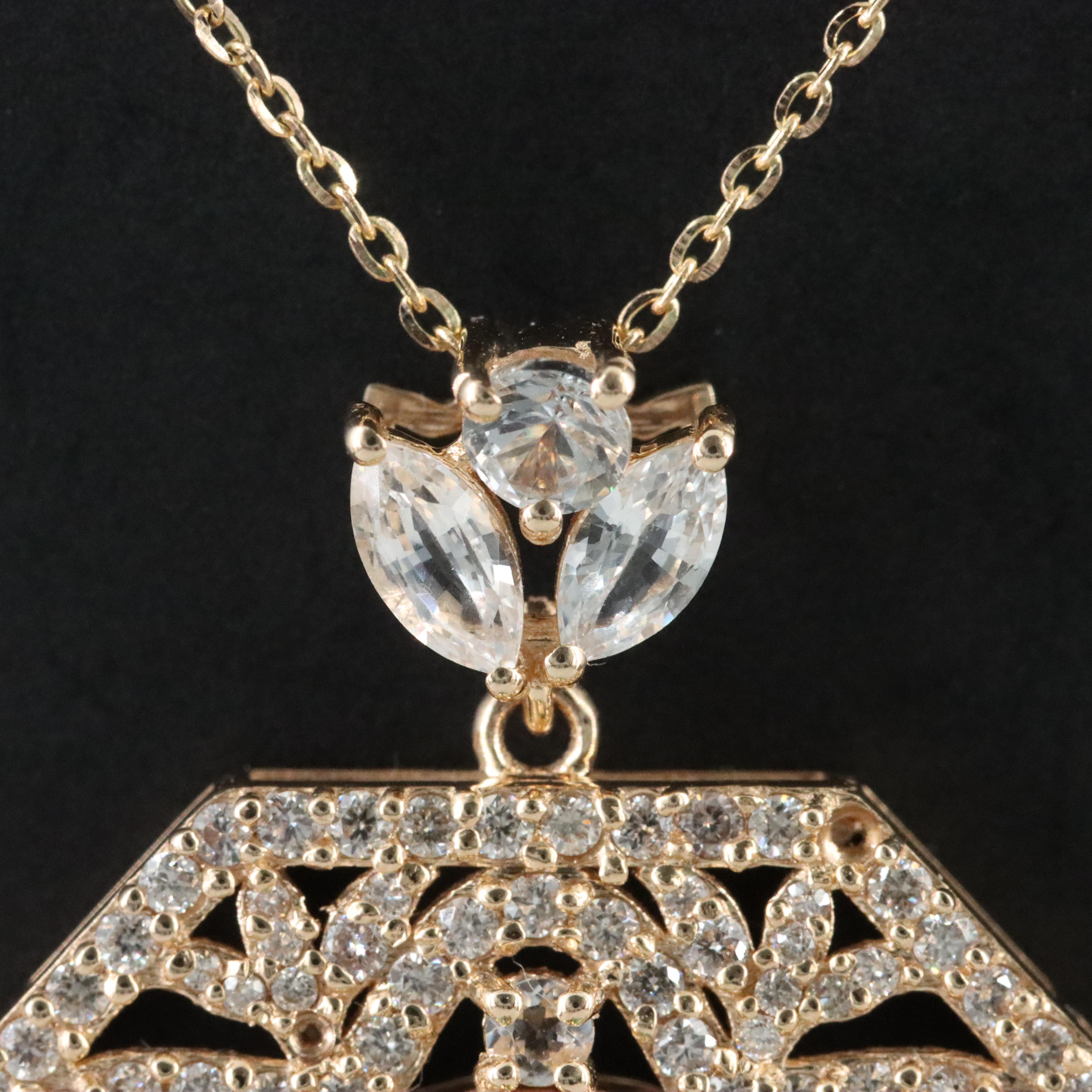 14K 8.91 CT Emerald and White Sapphire Pendant Necklace