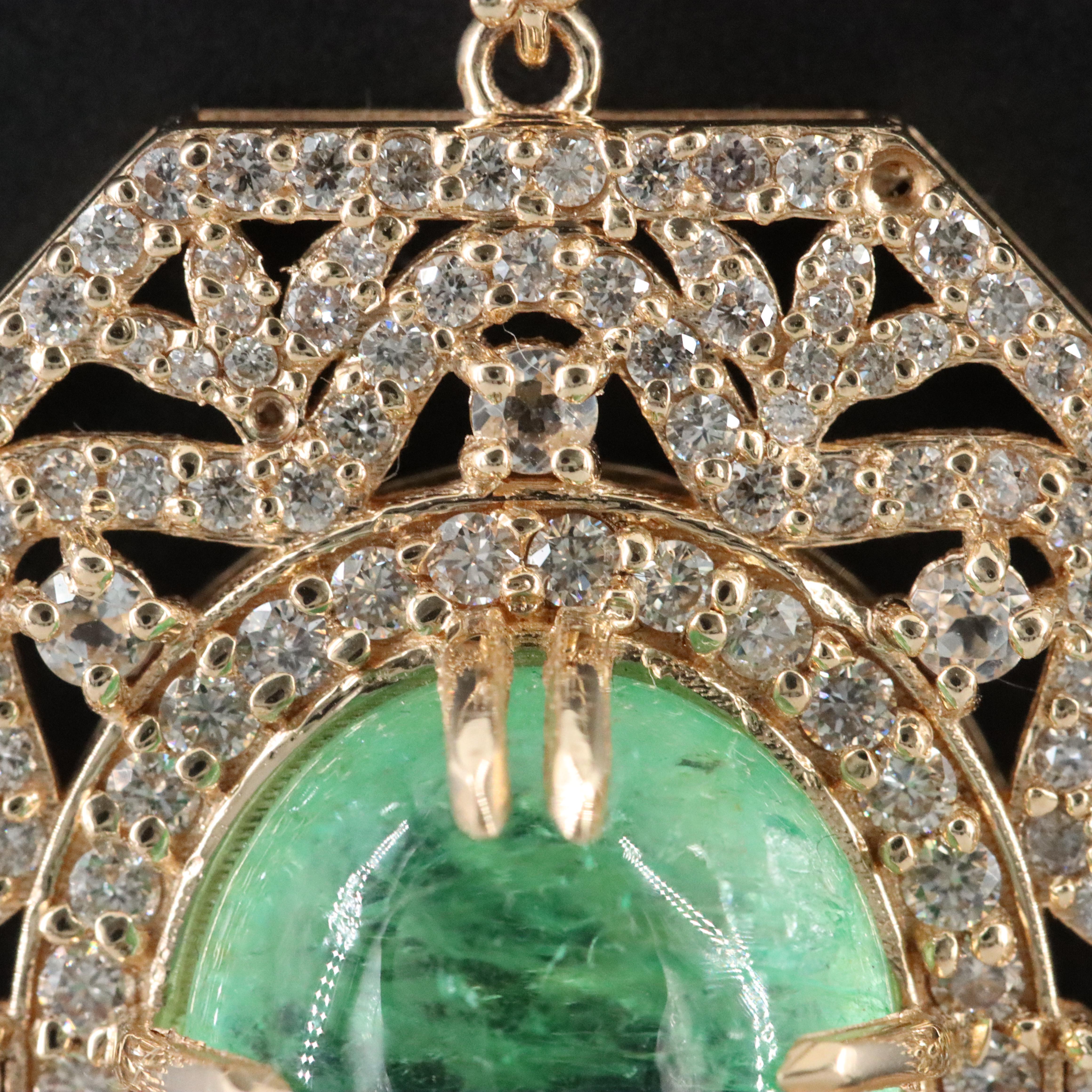 14K 8.91 CT Emerald and White Sapphire Pendant Necklace