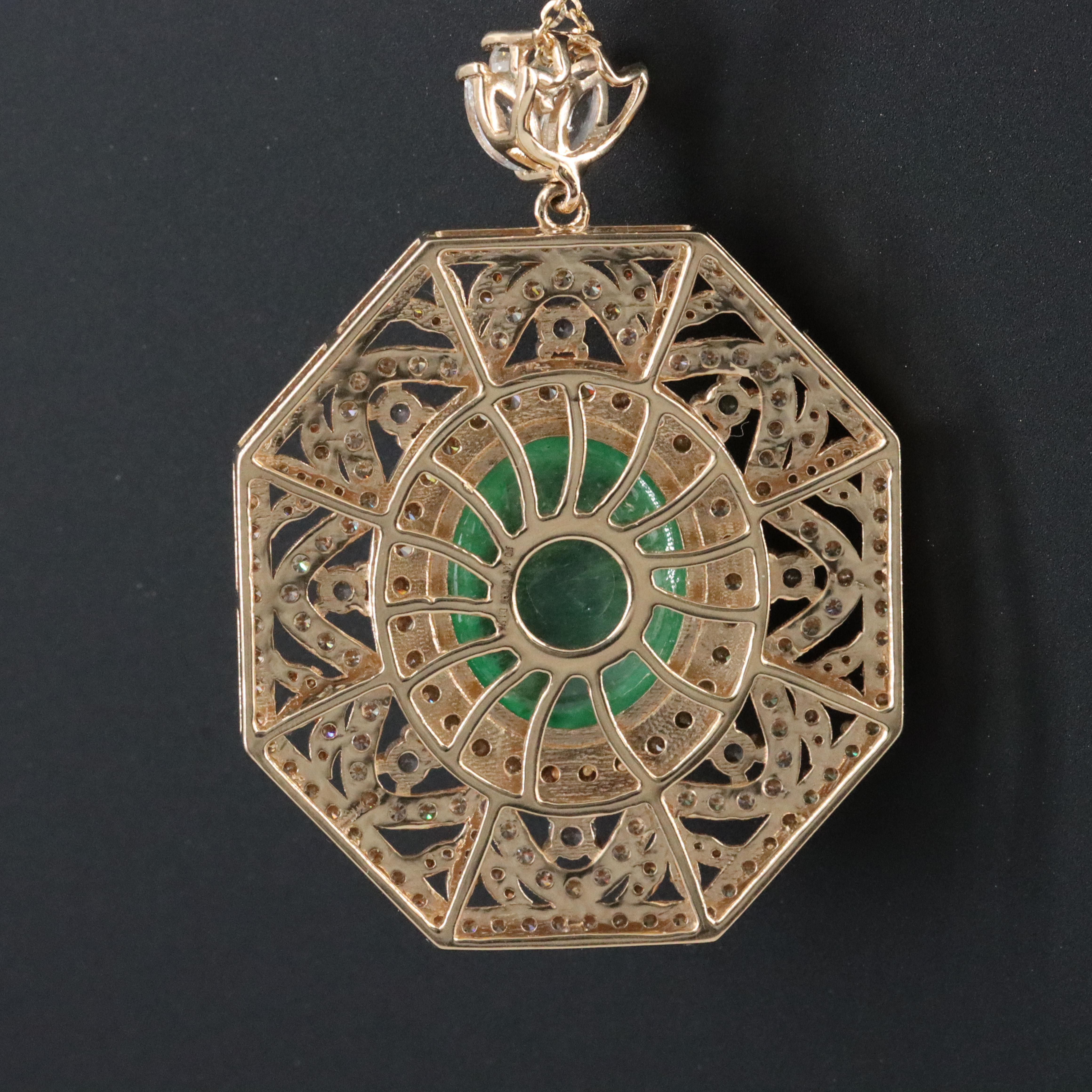 14K 8.91 CT Emerald and White Sapphire Pendant Necklace